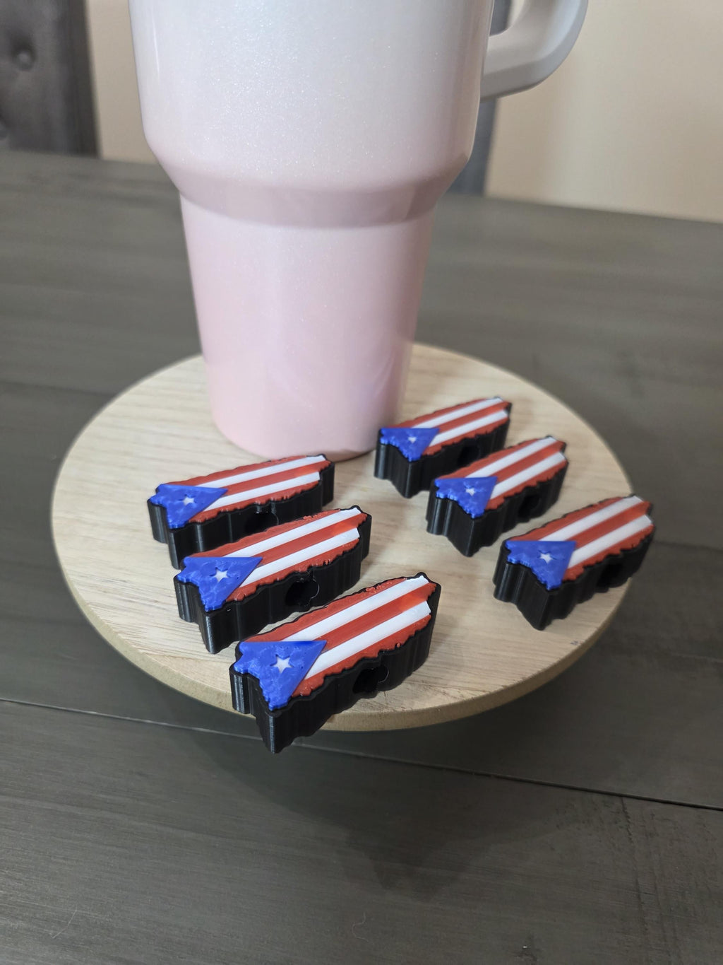 Puerto Rico Island Flag Straw Charm | 3D Printed PLA Straw Topper | Boricua Pride Gift, Puerto Rican Tumbler Accessory for Tumbler Straws