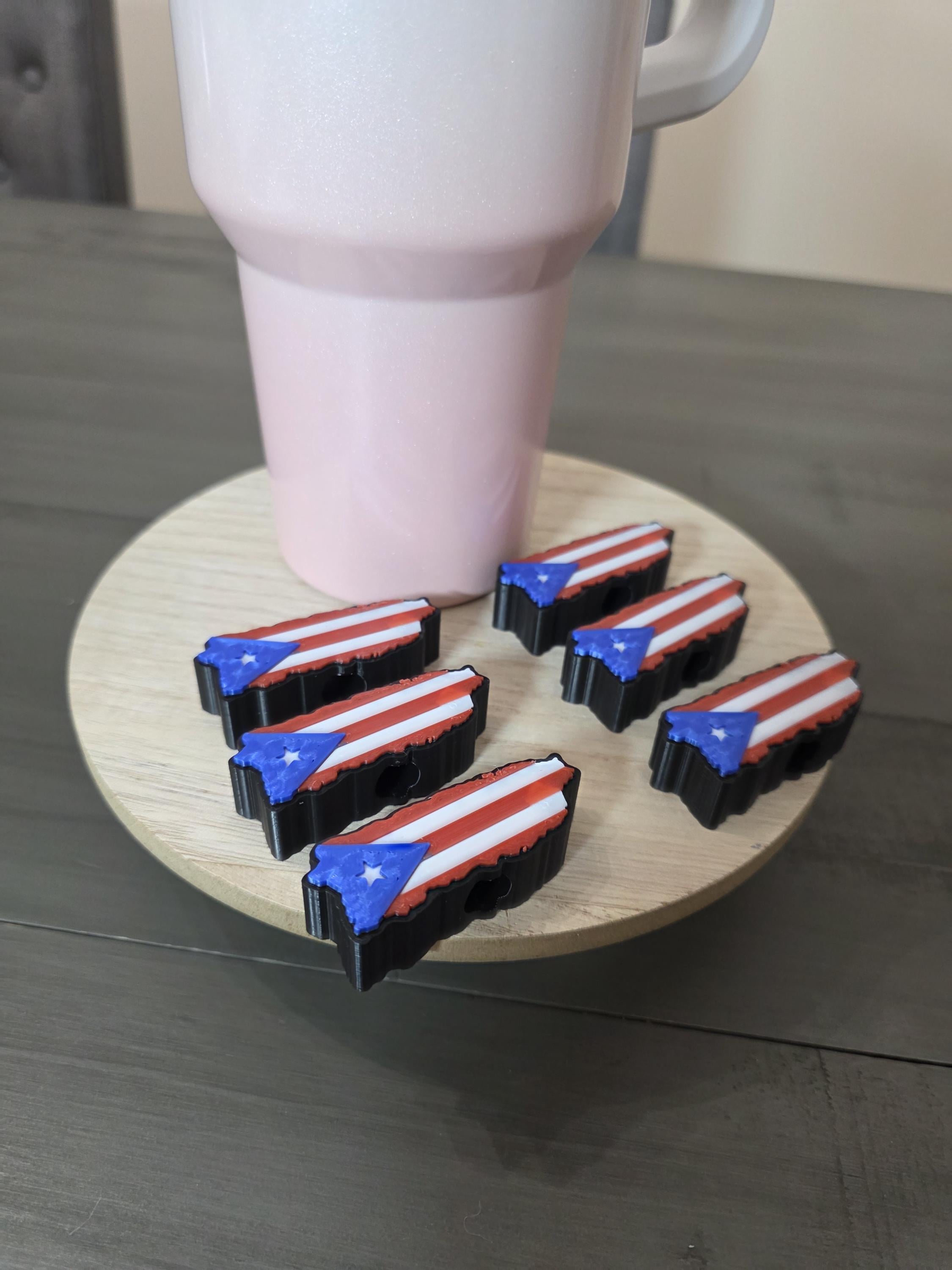 Puerto Rico Island Flag Straw Charm | 3D Printed PLA Straw Topper | Boricua Pride Gift, Puerto Rican Tumbler Accessory for Tumbler Straws