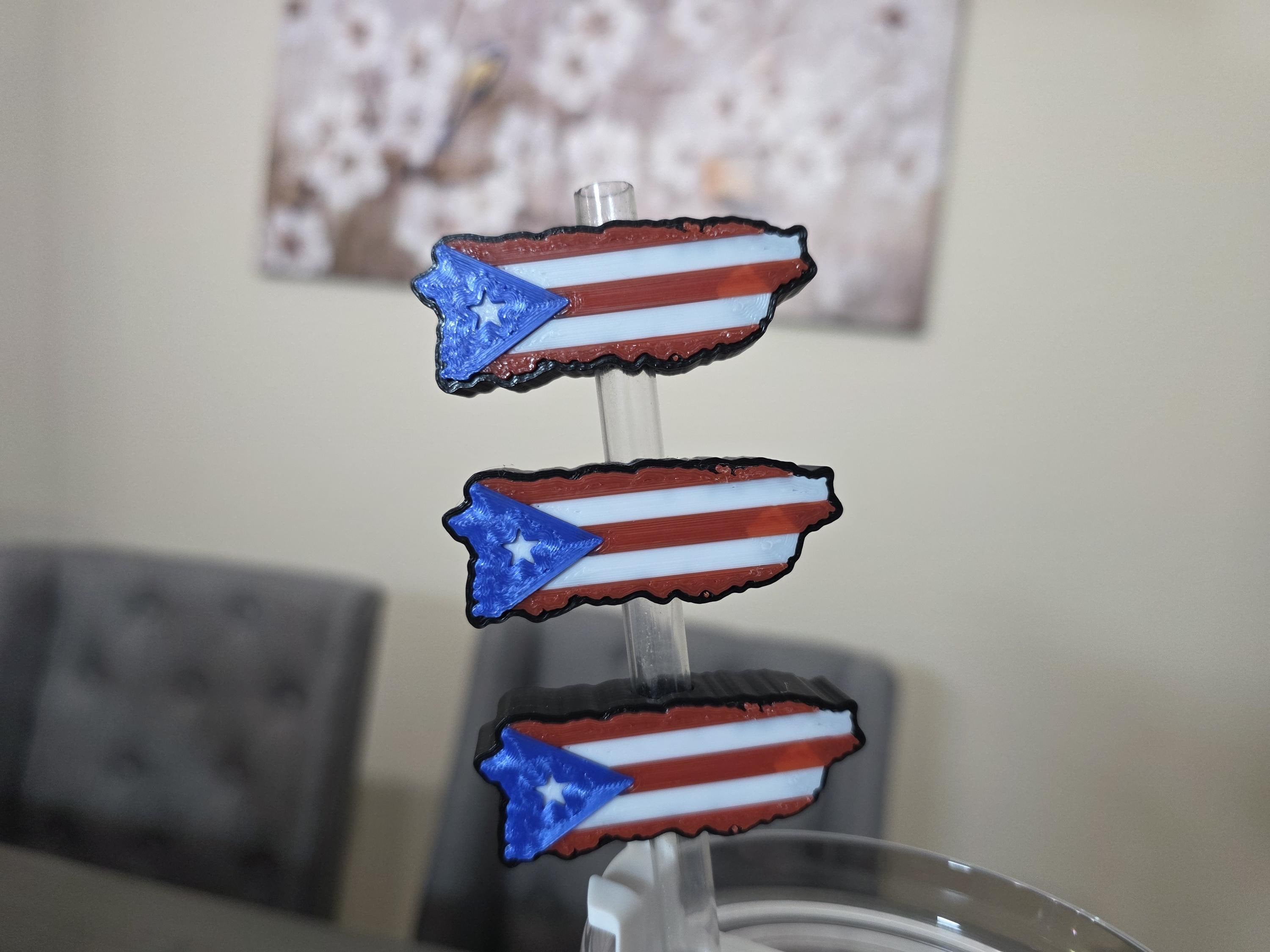 Puerto Rico Island Flag Straw Charm | 3D Printed PLA Straw Topper | Boricua Pride Gift, Puerto Rican Tumbler Accessory for Tumbler Straws