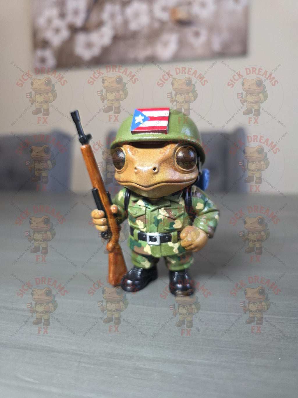Puerto Rico Coquí Soldier Figurine 3.15" Inches | Hand Painted ABS Resin Collectible | Boricua Army Soldier Gift