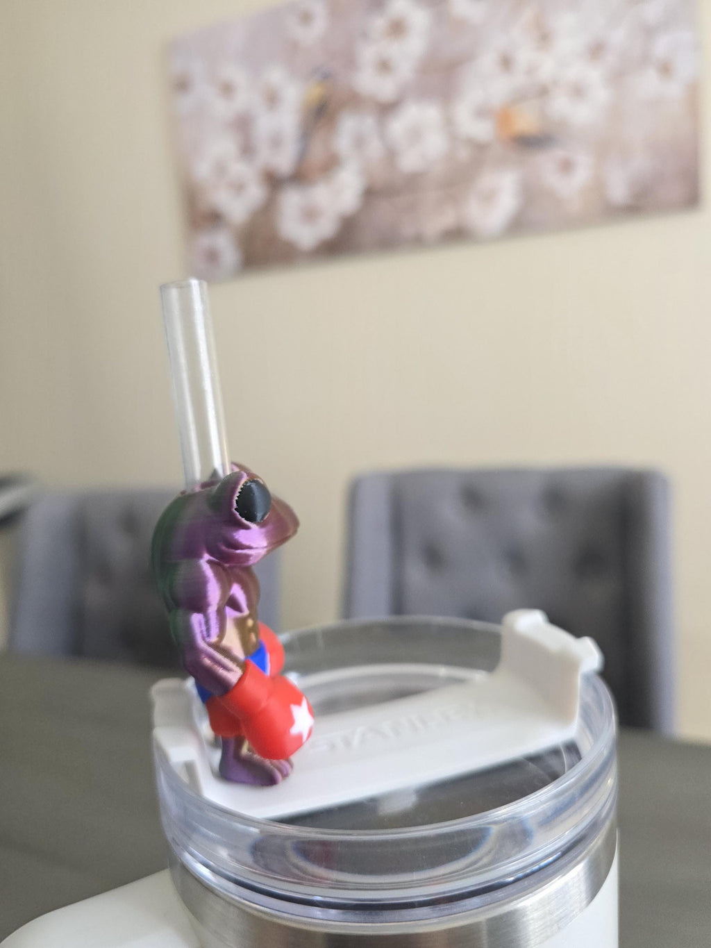 Puerto Rico Coquí Boxeador Straw Charm – 3D Printed 3-Color Silk PLA, Fits 10.5-11mm Tumbler Straw | Straw Cover Topper Tumbler Accessory