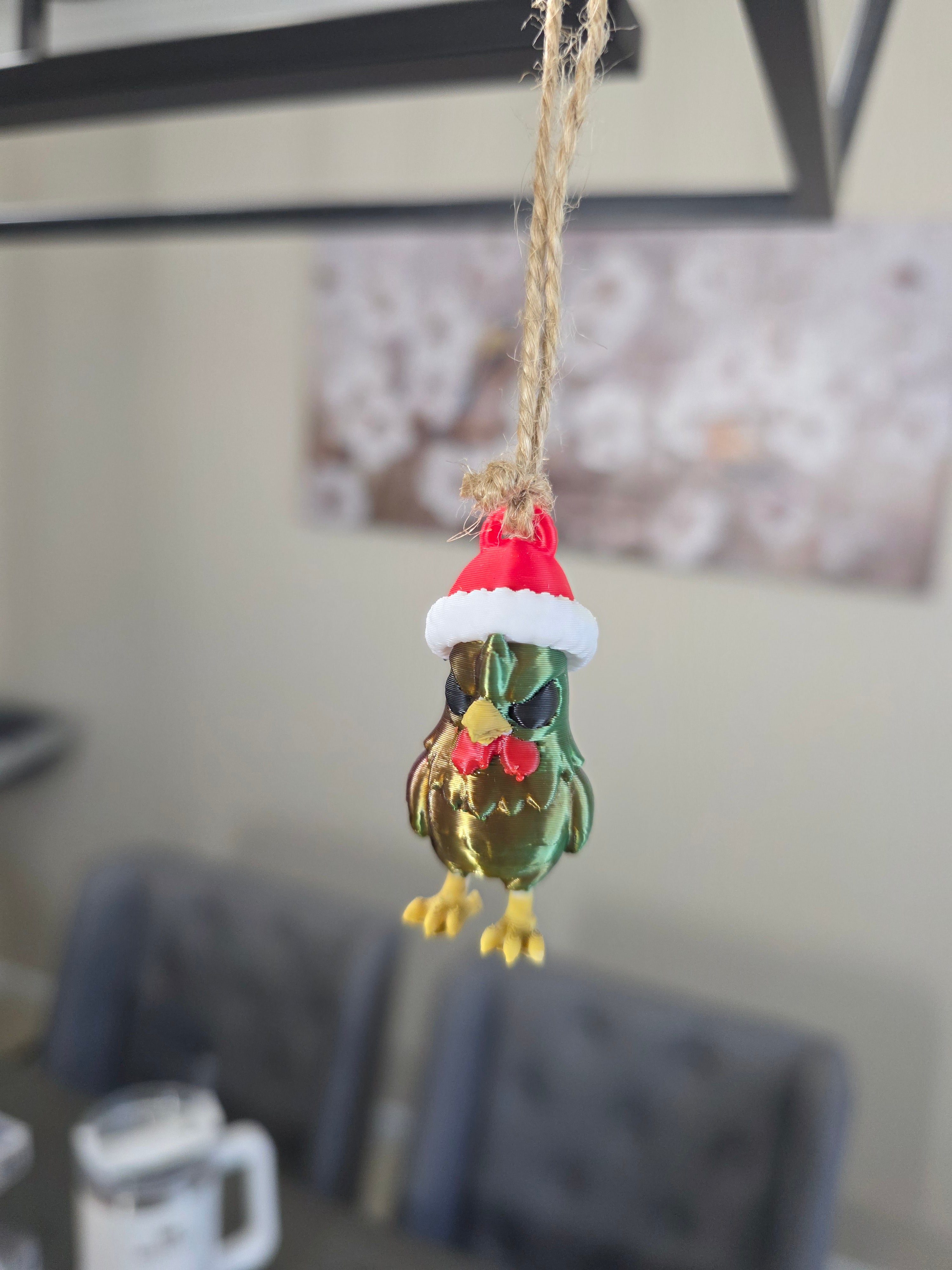 Puerto Rico Gallito with Santa Hat 3D Ornament