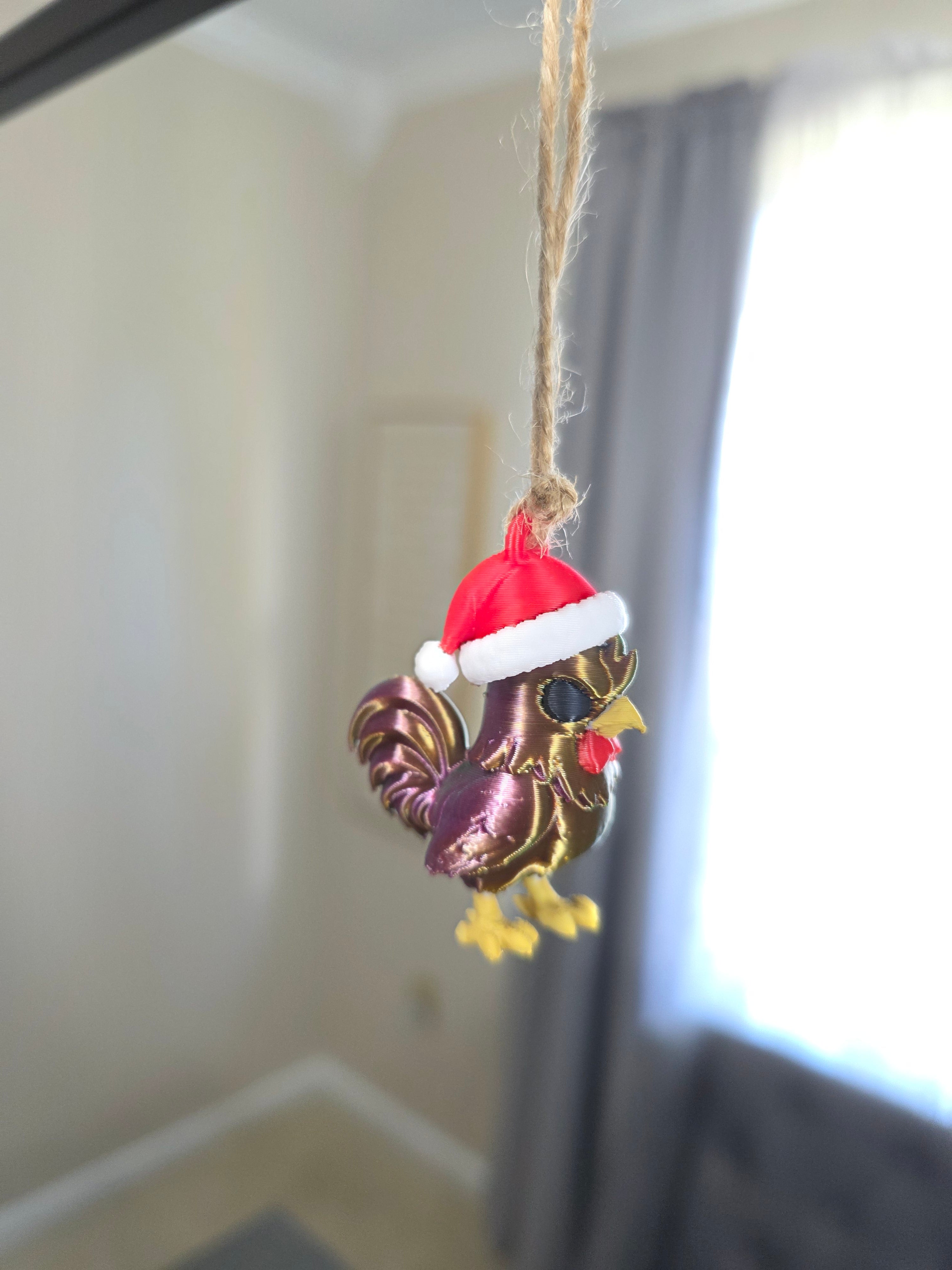 Puerto Rico Gallito with Santa Hat 3D Ornament