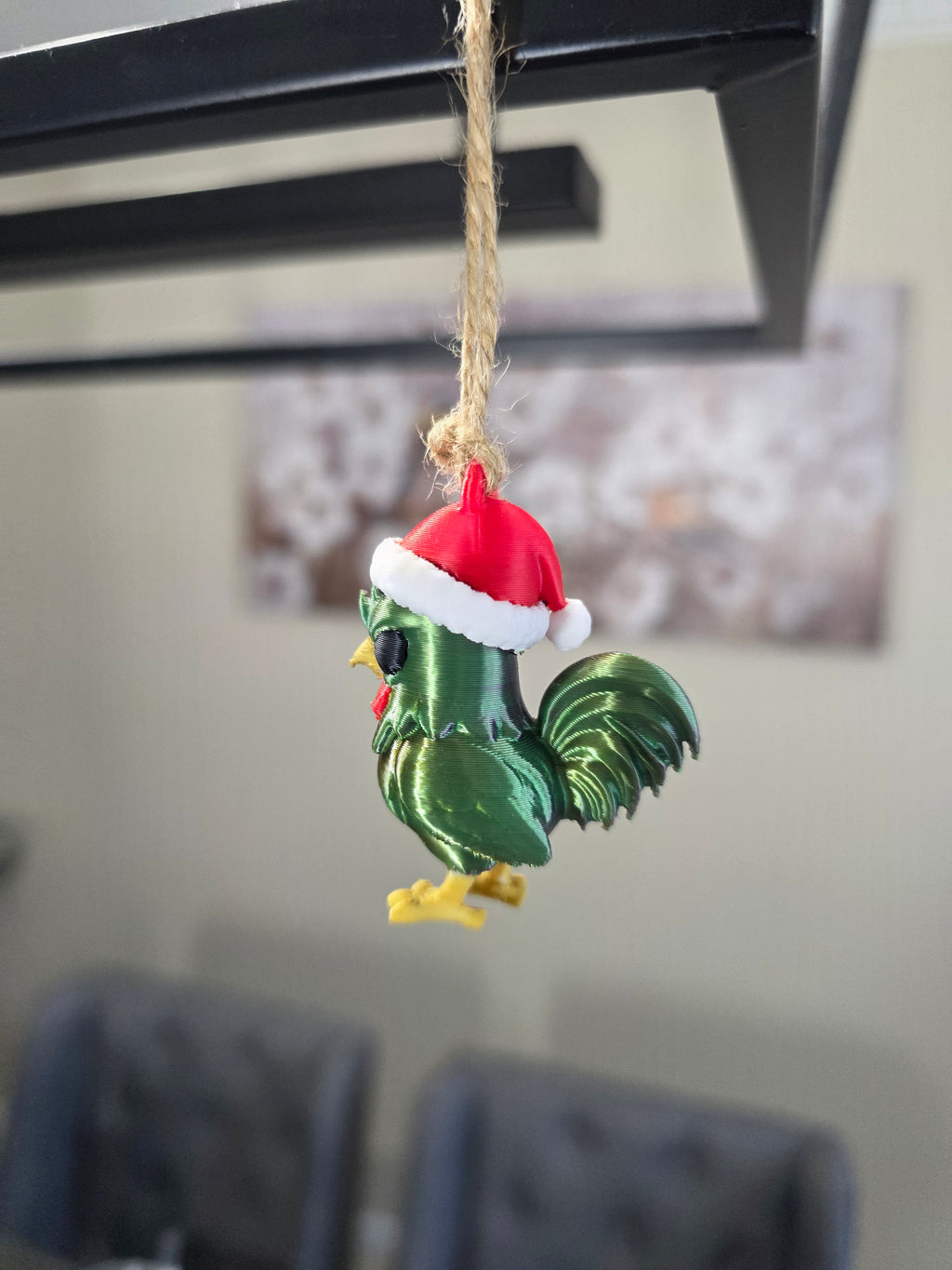 Puerto Rico Gallito with Santa Hat 3D Ornament