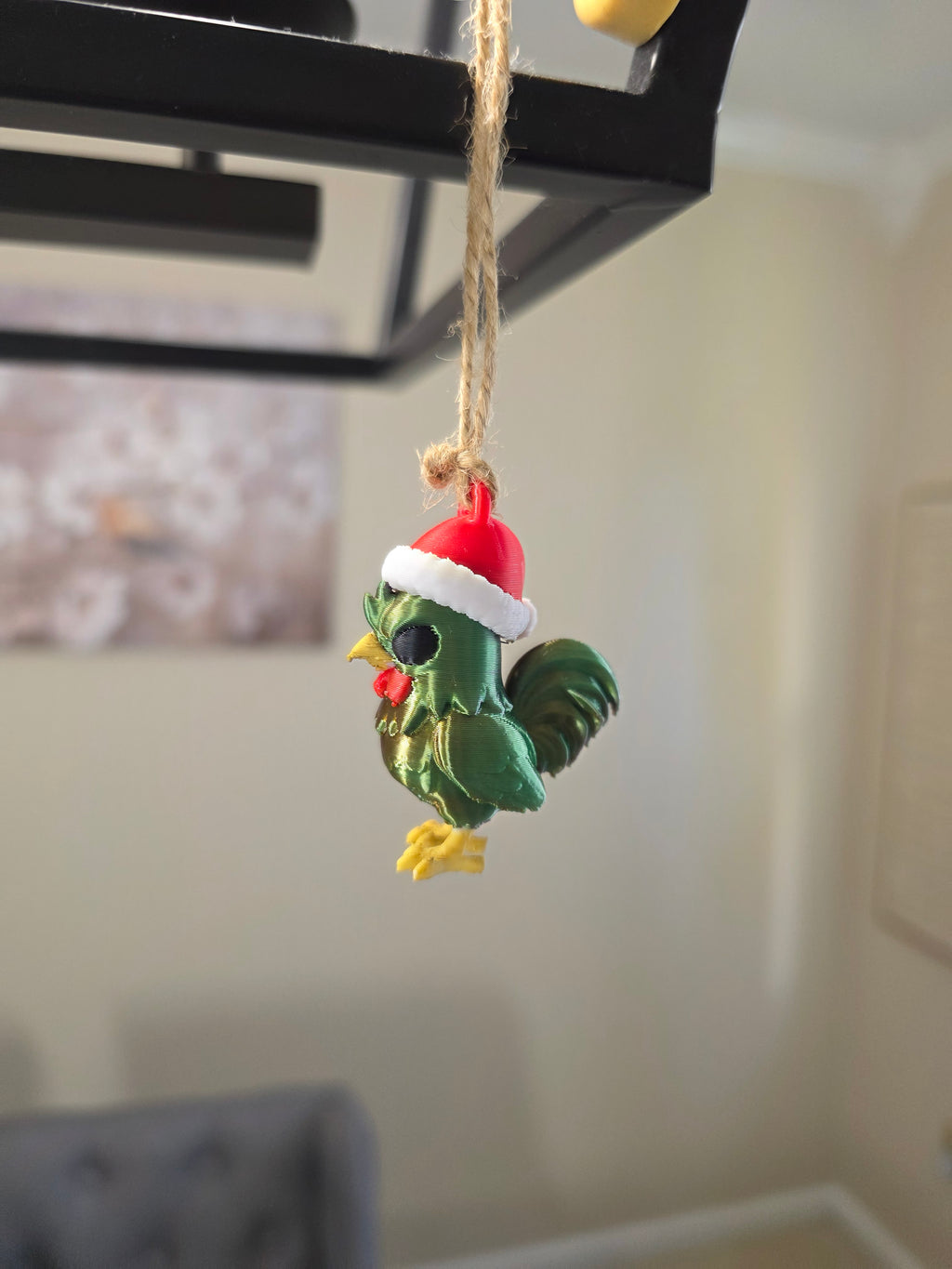 Puerto Rico Gallito with Santa Hat 3D Ornament