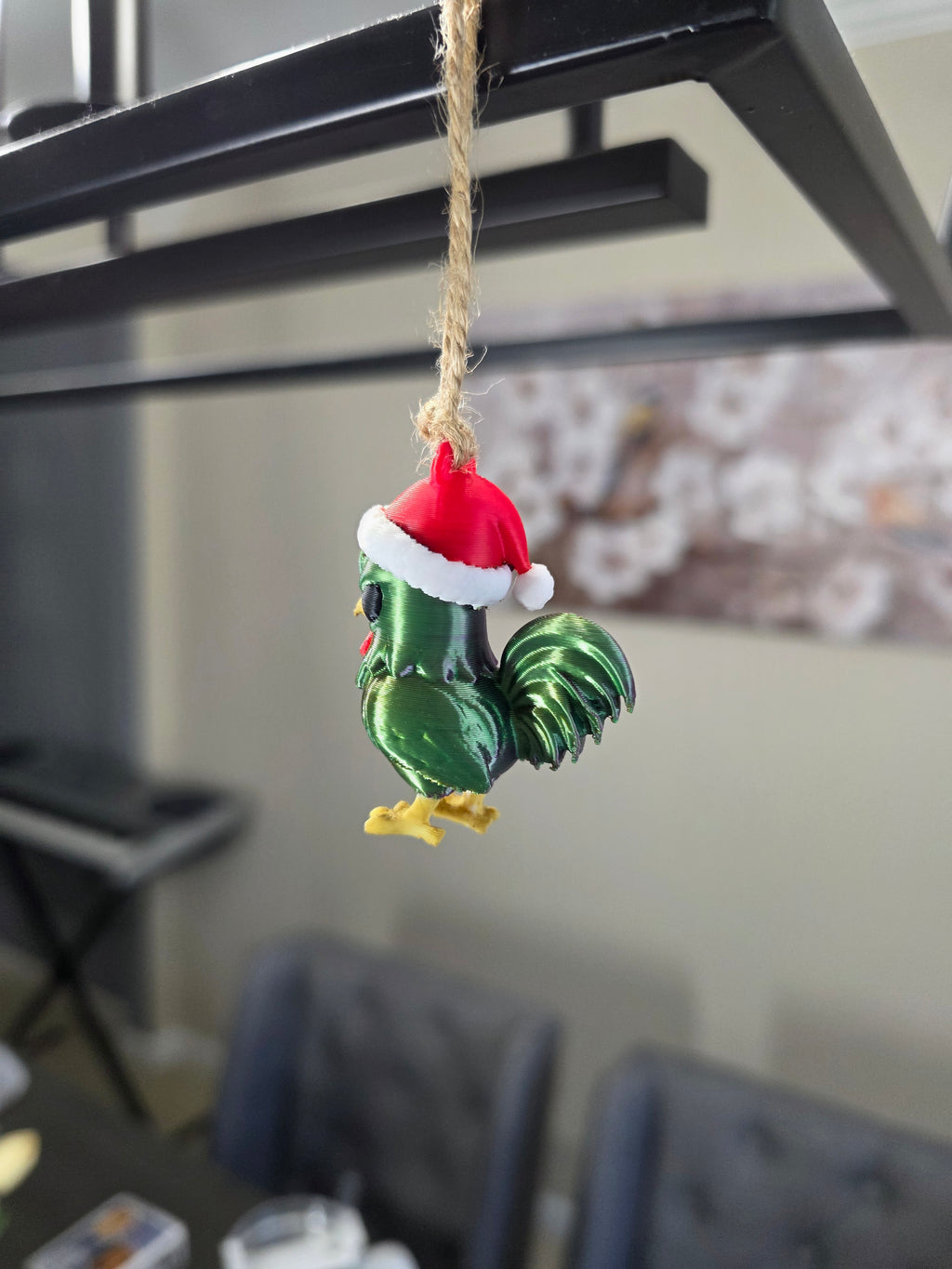 Puerto Rico Gallito with Santa Hat 3D Ornament