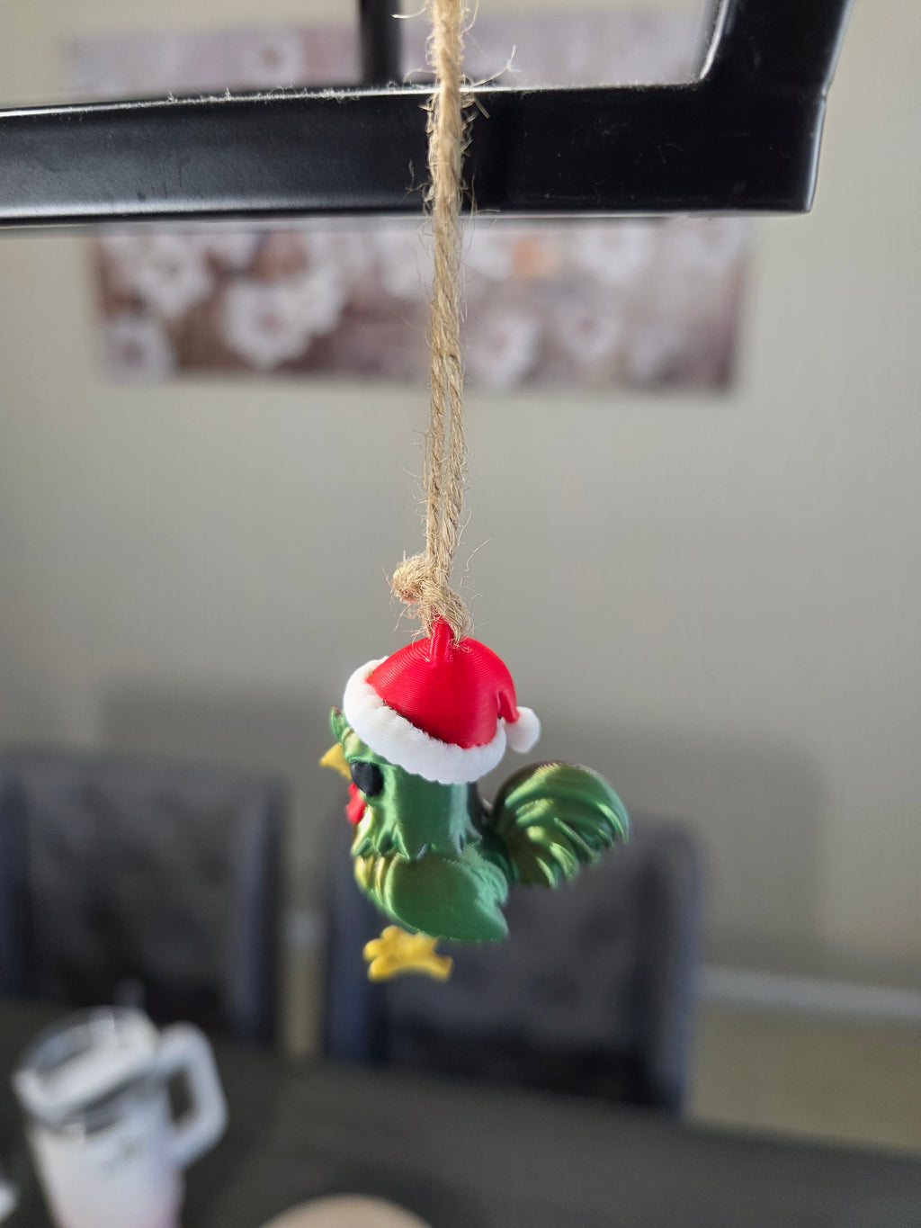 Puerto Rico Gallito with Santa Hat 3D Ornament