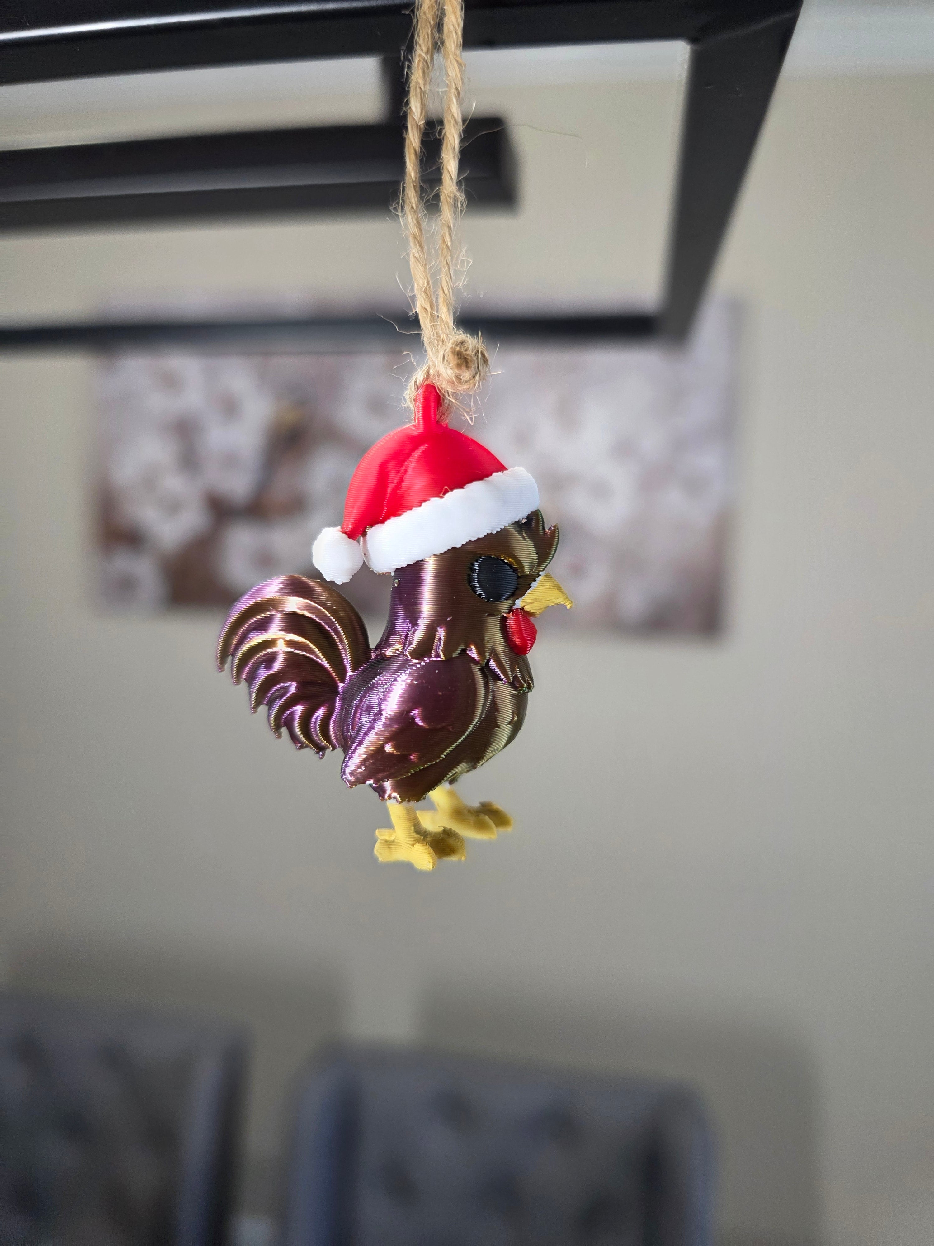 Puerto Rico Gallito with Santa Hat 3D Ornament