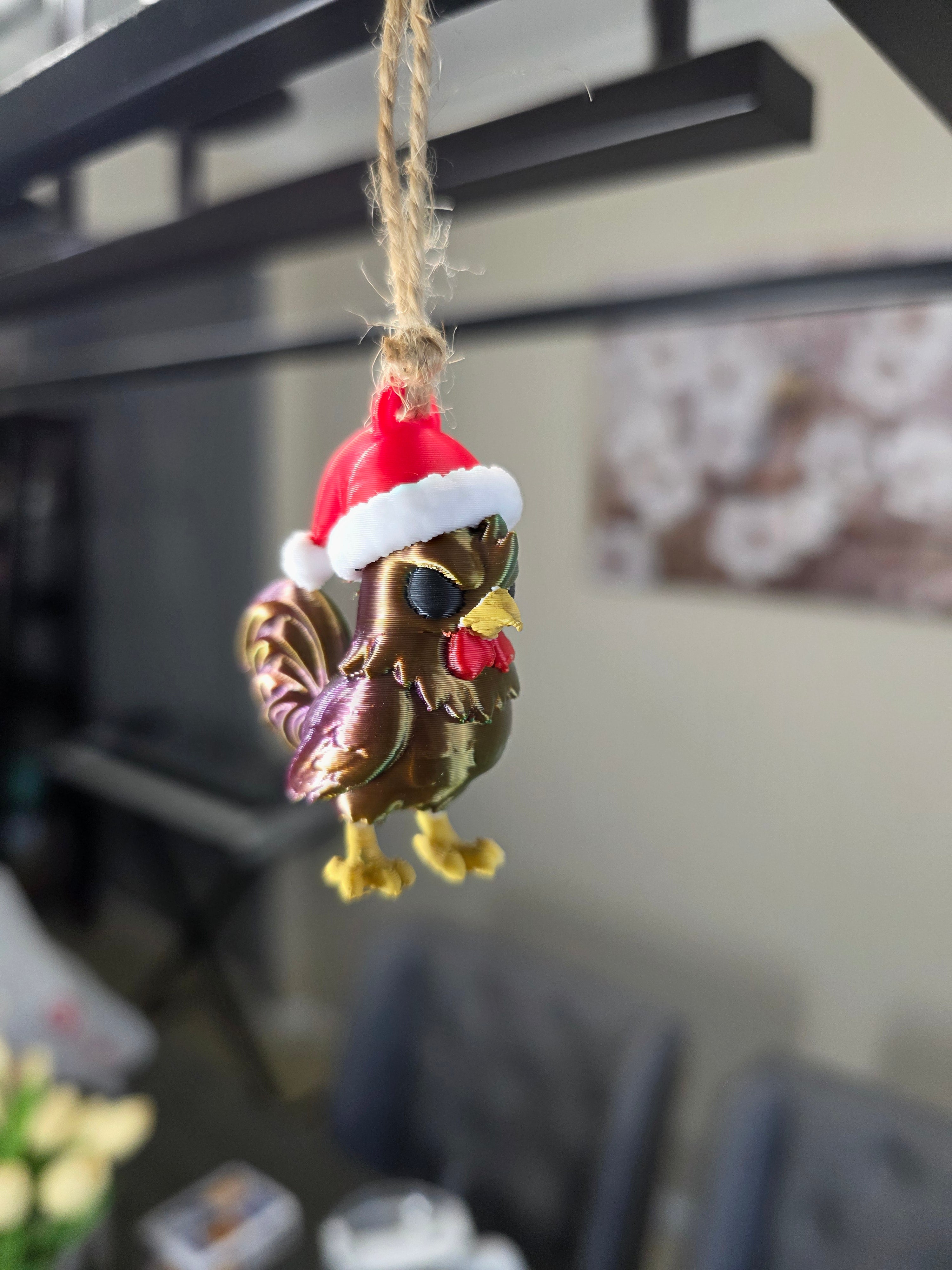 Puerto Rico Gallito with Santa Hat 3D Ornament