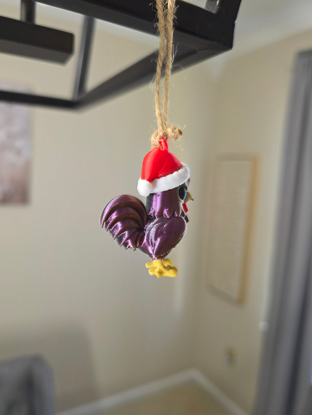 Puerto Rico Gallito with Santa Hat 3D Ornament