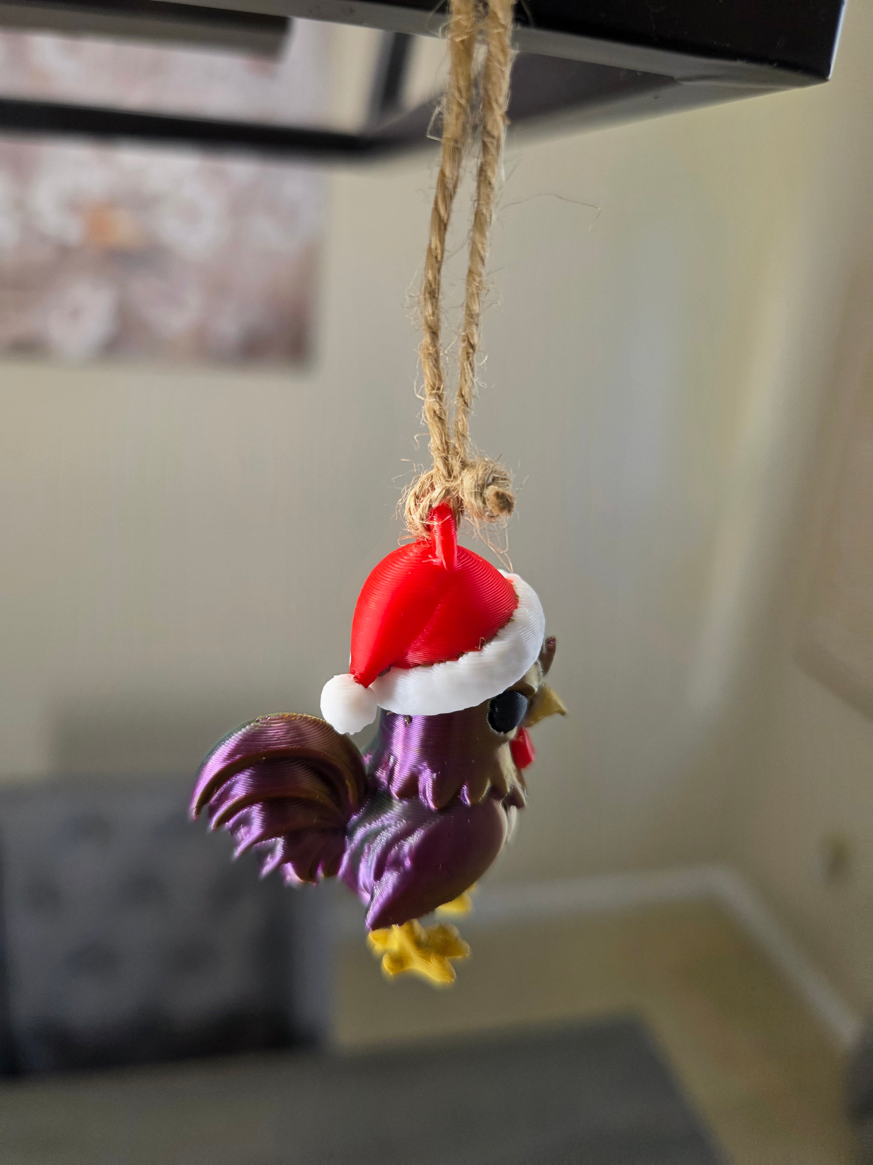 Puerto Rico Gallito with Santa Hat 3D Ornament