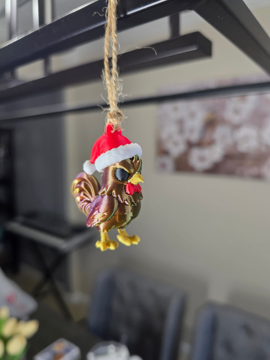 Puerto Rico Gallito with Santa Hat 3D Ornament