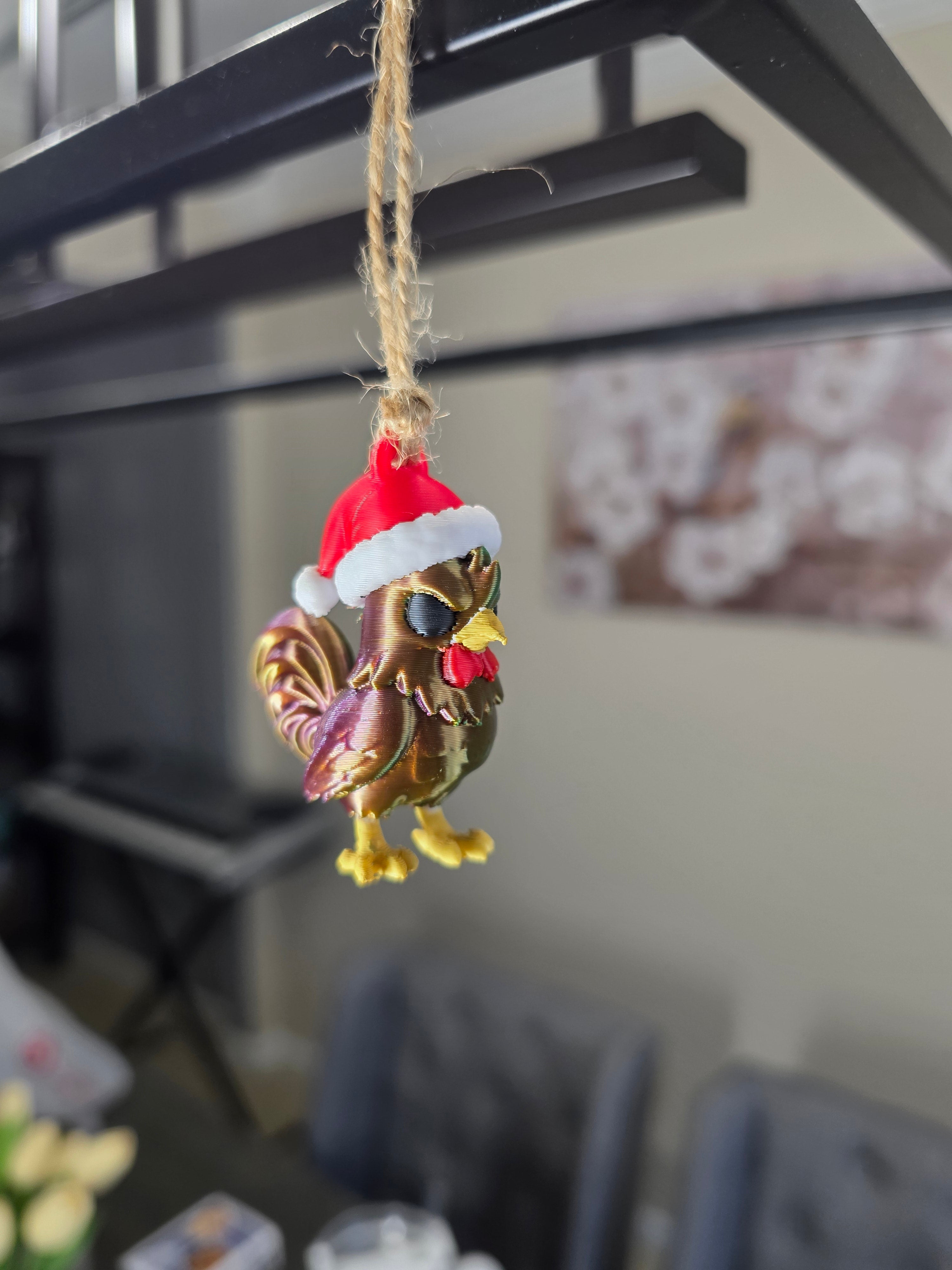 Puerto Rico Gallito with Santa Hat 3D Ornament