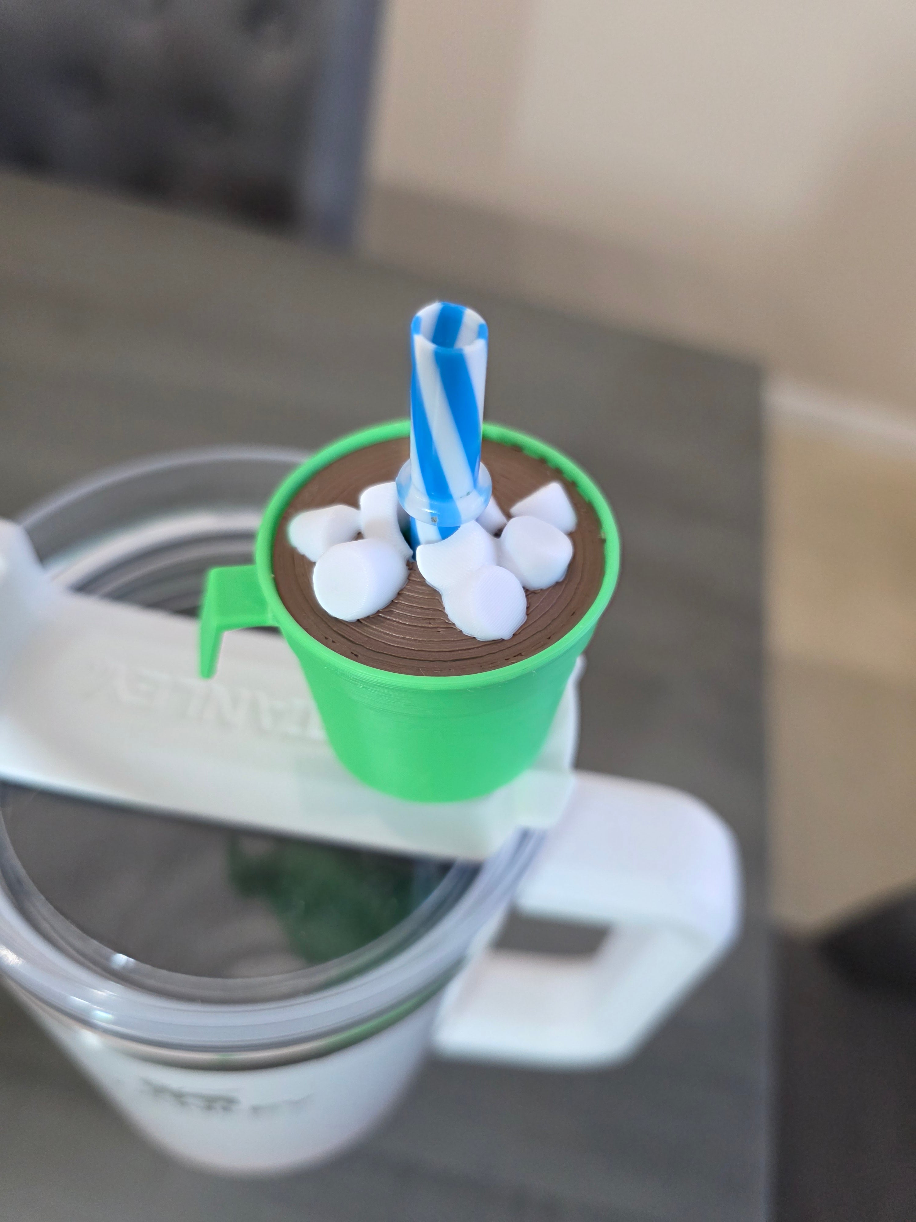 Puerto Rico Taza de Mantequilla Mini Verde con Marshmallow Ornamento Navideño 3D Straw Topper