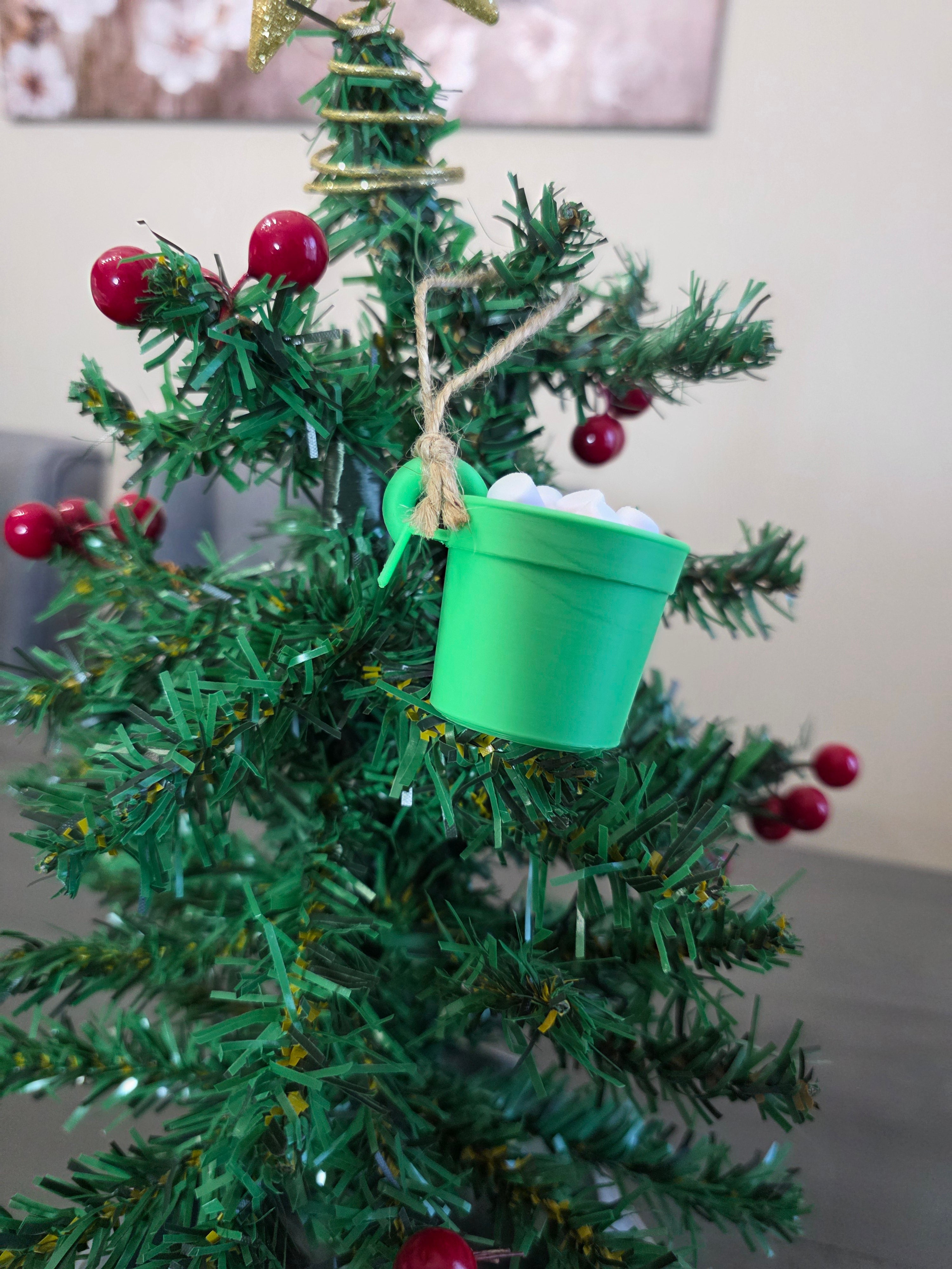 Puerto Rico Taza de Mantequilla Mini Verde con Marshmallow Ornamento Navideño 3D Ornament