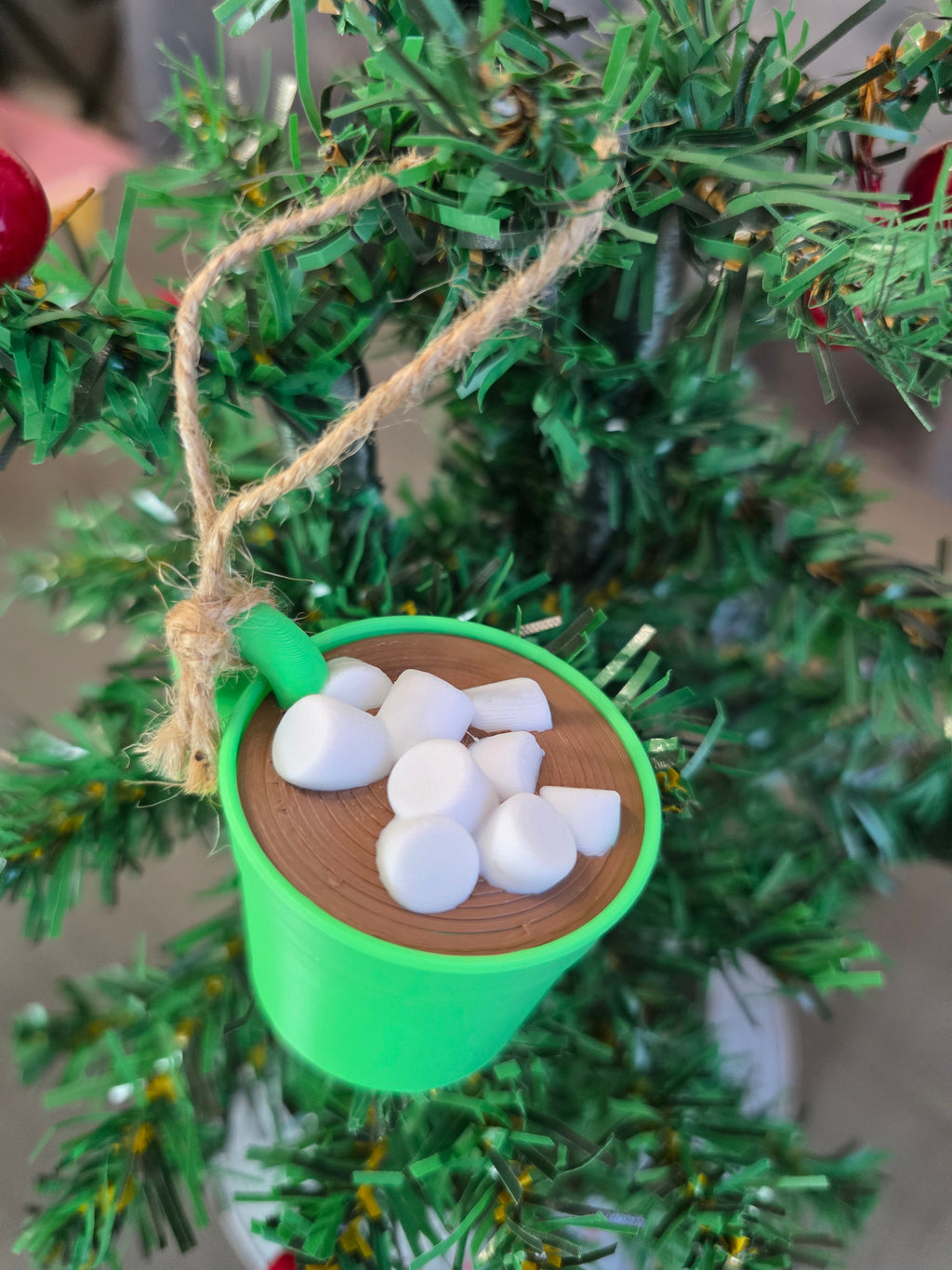 Puerto Rico Taza de Mantequilla Mini Verde con Marshmallow Ornamento Navideño 3D Ornament