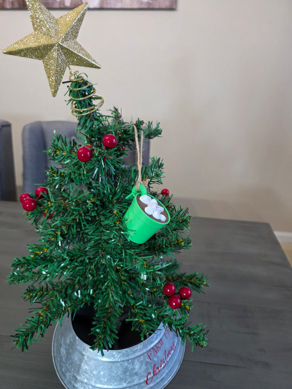 Puerto Rico Taza de Mantequilla Mini Verde con Marshmallow Ornamento Navideño 3D Ornament