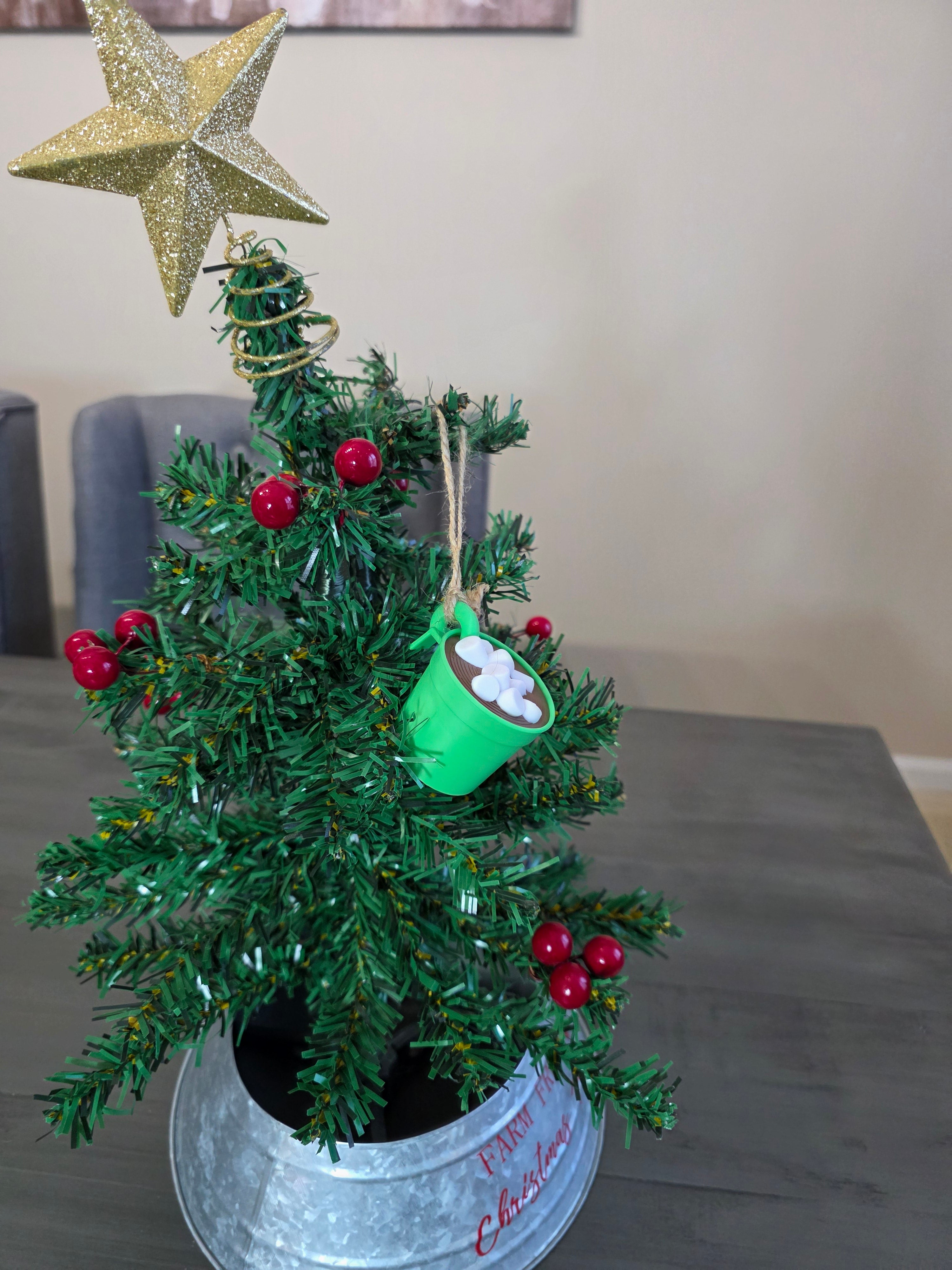 Puerto Rico Taza de Mantequilla Mini Verde con Marshmallow Ornamento Navideño 3D Ornament