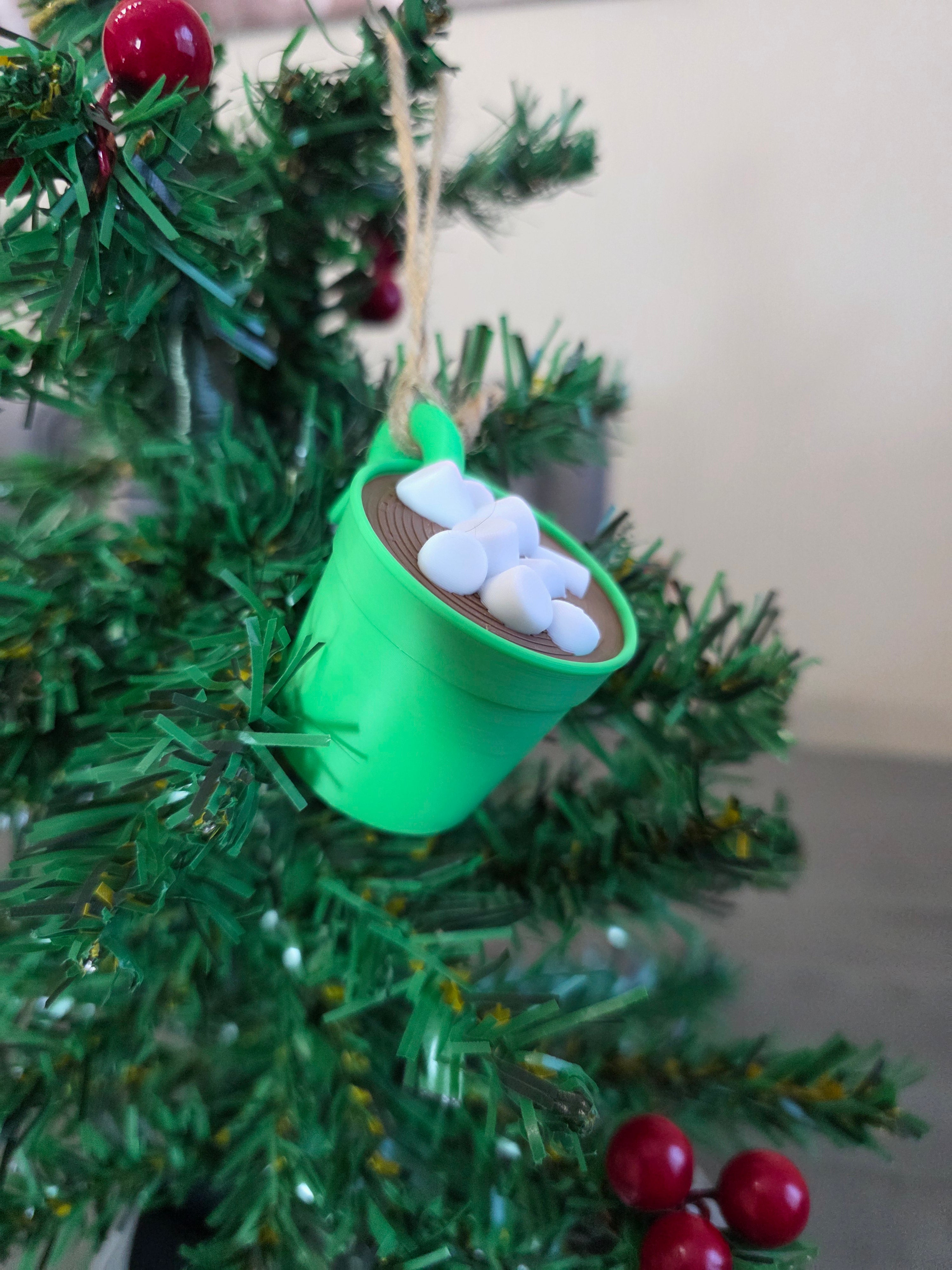 Puerto Rico Taza de Mantequilla Mini Verde con Marshmallow Ornamento Navideño 3D Ornament