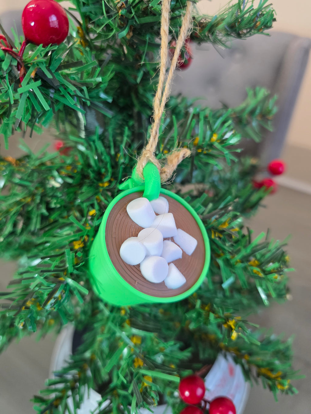 Puerto Rico Taza de Mantequilla Mini Verde con Marshmallow Ornamento Navideño 3D Ornament