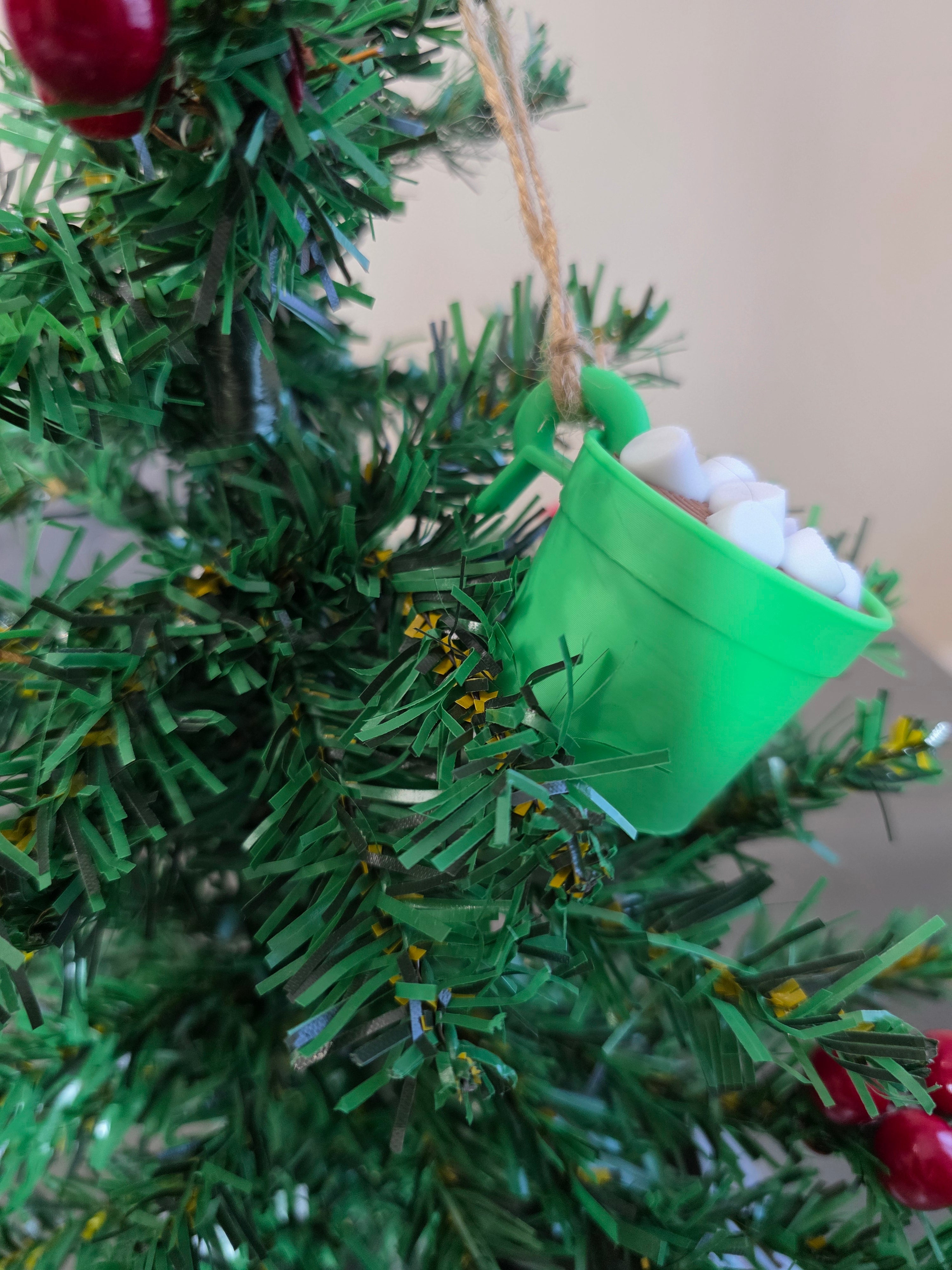 Puerto Rico Taza de Mantequilla Mini Verde con Marshmallow Ornamento Navideño 3D Ornament