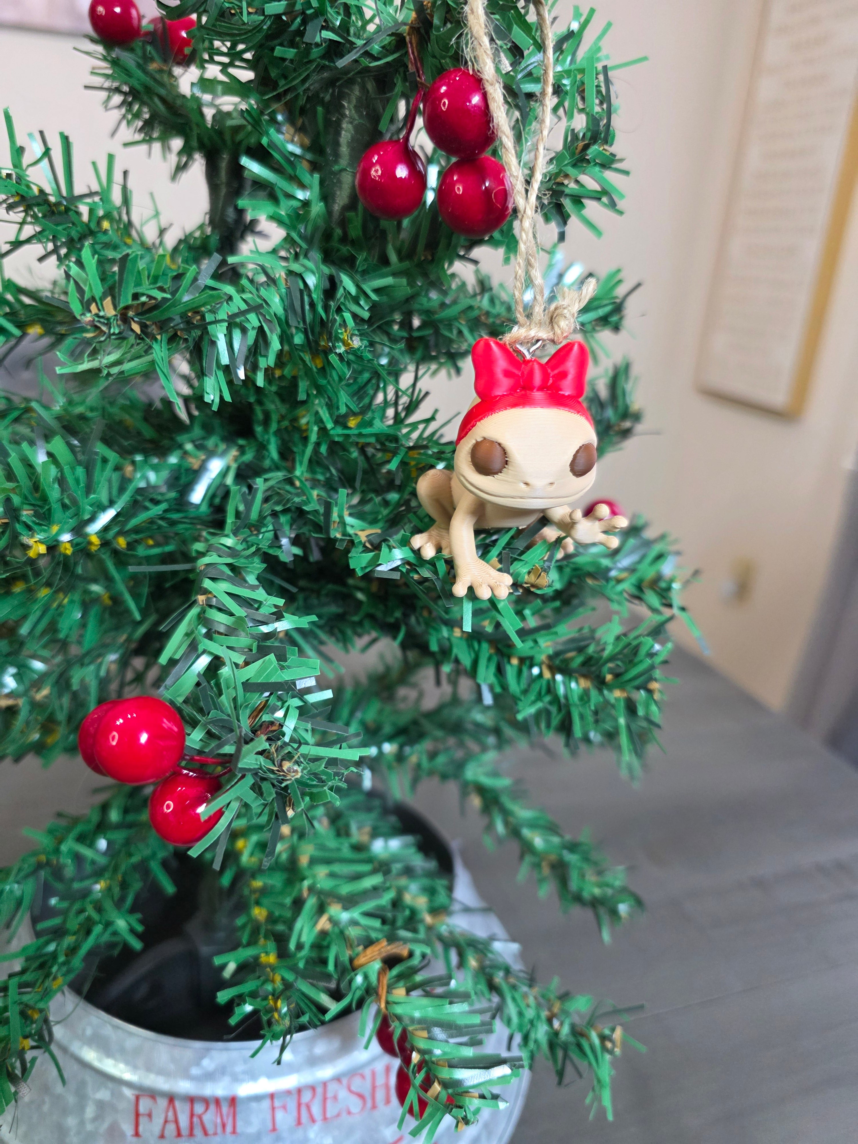 Puerto Rico Coquí Girl with Red Bow 3D Ornament