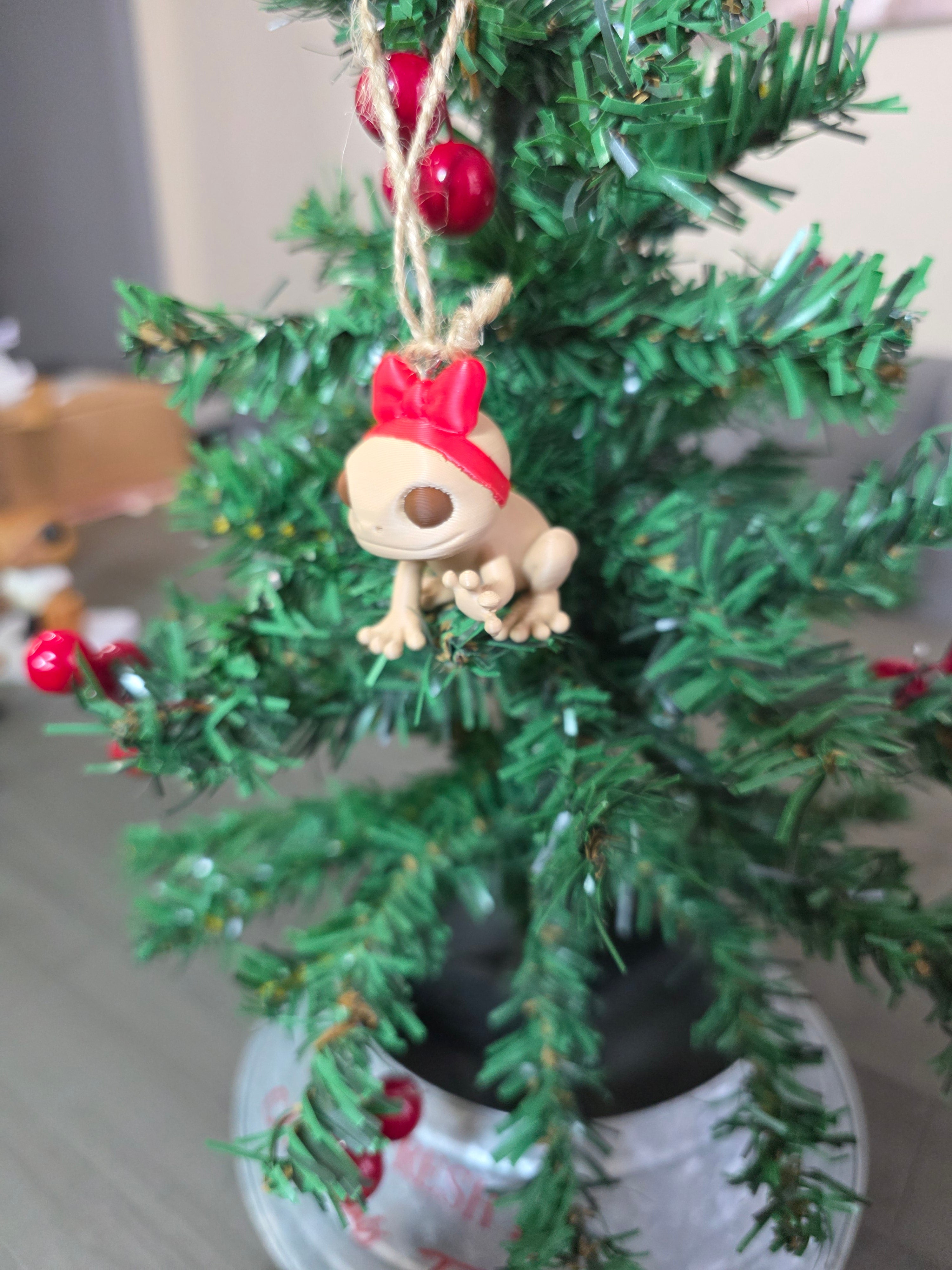 Puerto Rico Coquí Girl with Red Bow 3D Ornament