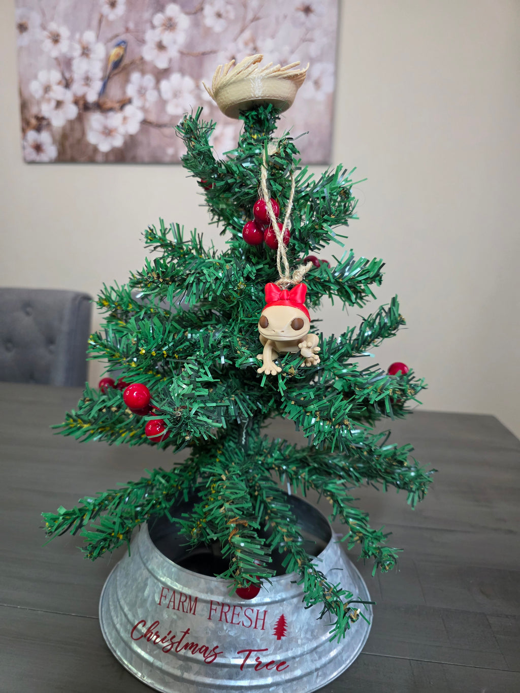 Puerto Rico Coquí Girl with Red Bow 3D Ornament