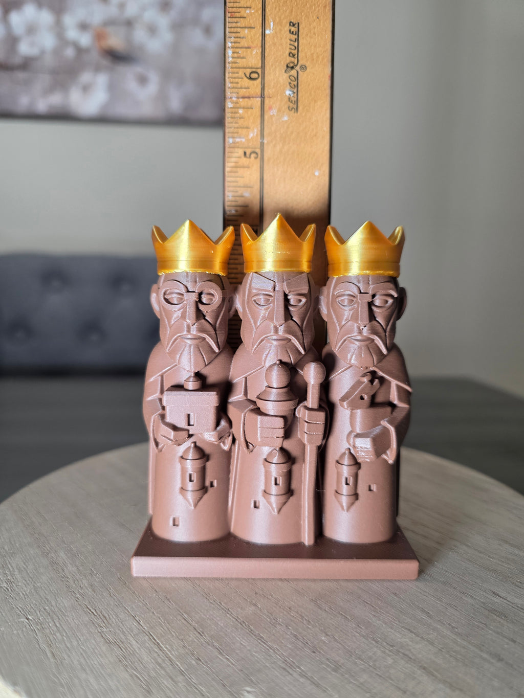 3 Wise Men 4" inch Figurine | Three Kings Decor | 3D Printed Reyes Magos | Gold Crown Holiday Display