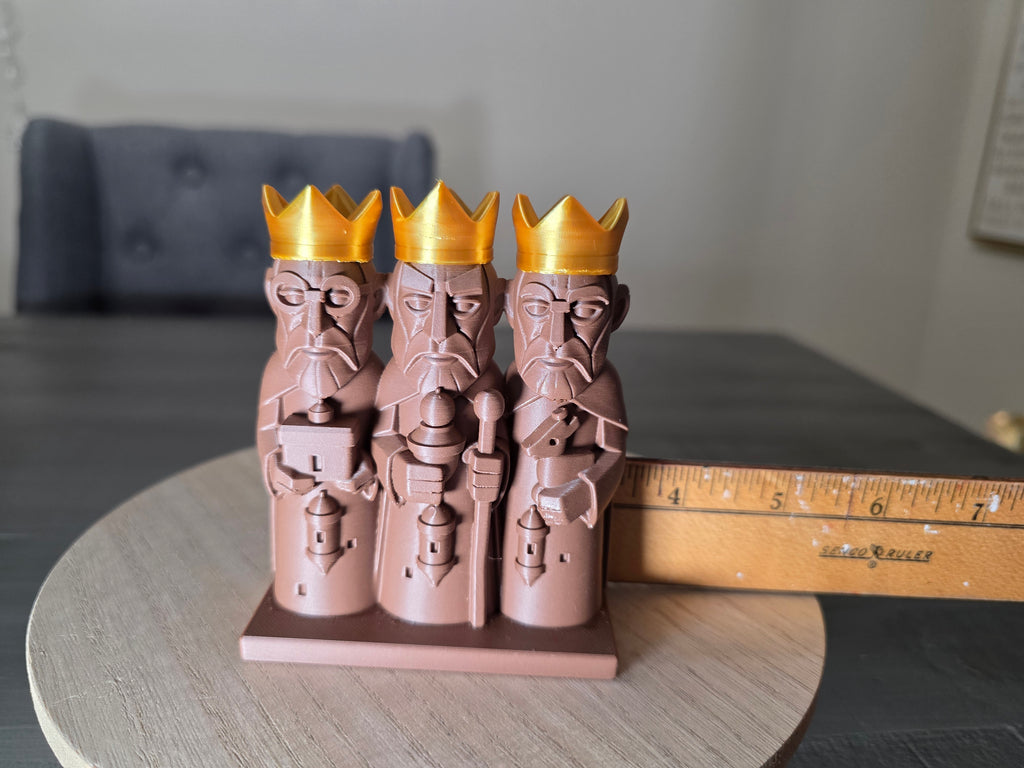 3 Wise Men 4" inch Figurine | Three Kings Decor | 3D Printed Reyes Magos | Gold Crown Holiday Display