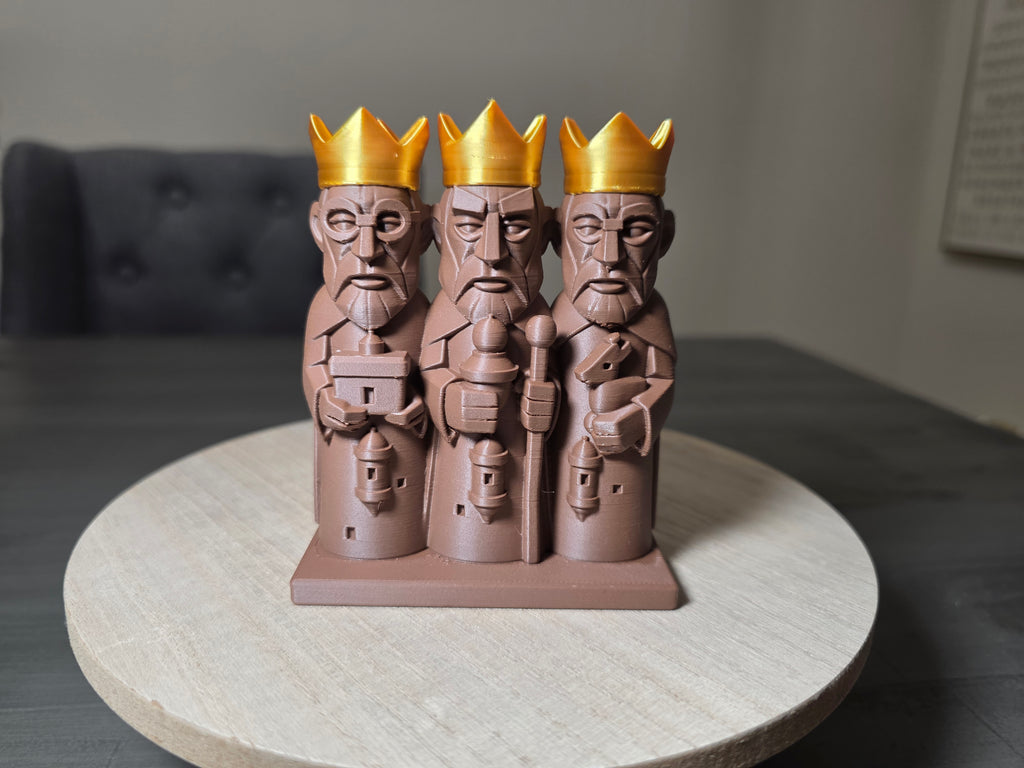 3 Wise Men 4" inch Figurine | Three Kings Decor | 3D Printed Reyes Magos | Gold Crown Holiday Display