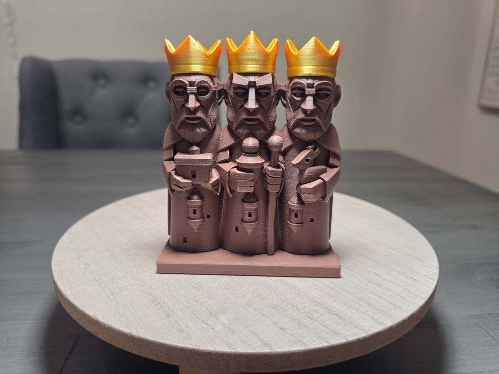 3 Wise Men 4" inch Figurine | Three Kings Decor | 3D Printed Reyes Magos | Gold Crown Holiday Display