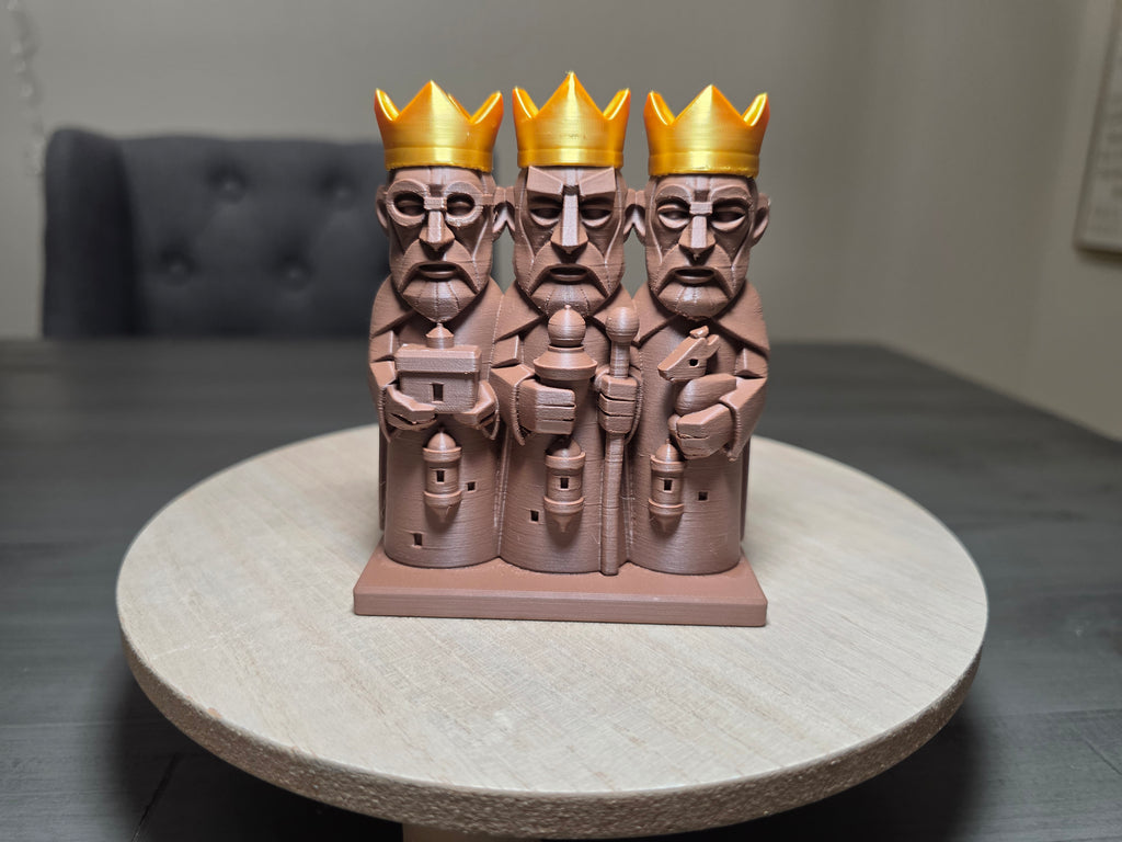 3 Wise Men 4" inch Figurine | Three Kings Decor | 3D Printed Reyes Magos | Gold Crown Holiday Display