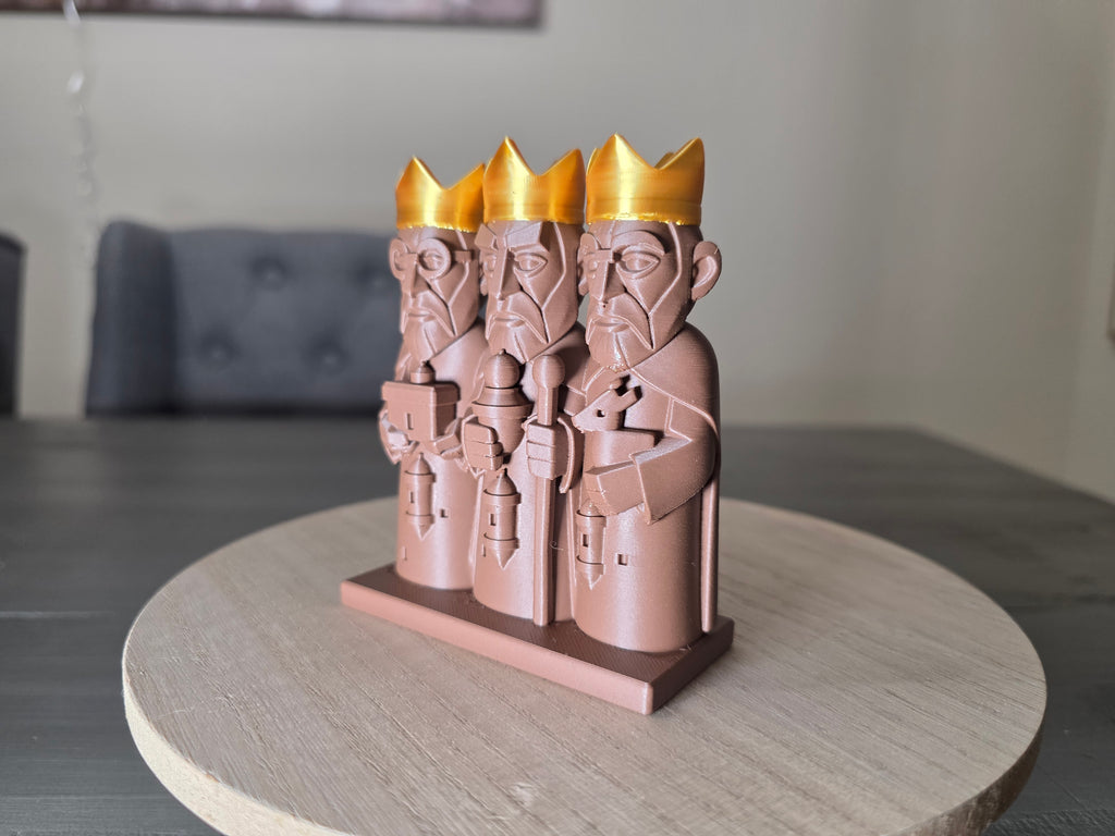 3 Wise Men 4" inch Figurine | Three Kings Decor | 3D Printed Reyes Magos | Gold Crown Holiday Display