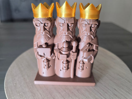 3 Wise Men 4" inch Figurine | Three Kings Decor | 3D Printed Reyes Magos | Gold Crown Holiday Display