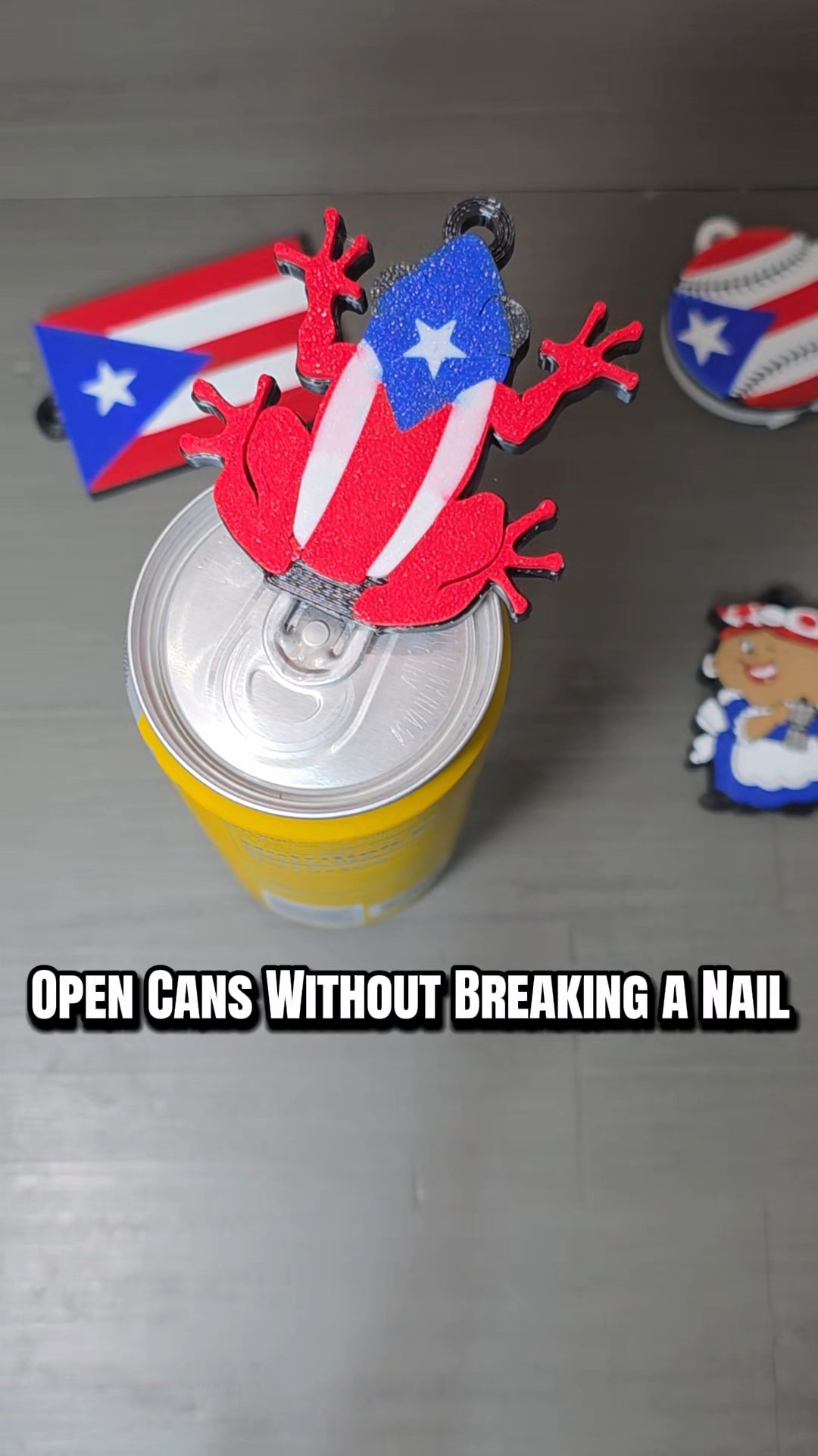 Puerto Rico Can Tab Opener Keychain | 3D Printed Drink Opener | Boricua Flag, Baseball, Coquí & Coffee Lady Styles