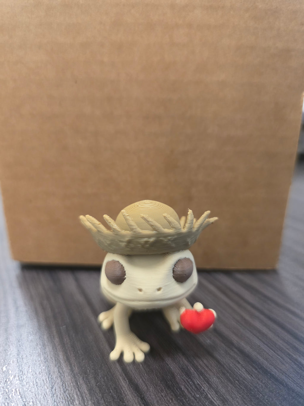 Valentine’s Day Coquí Frog Wearing a Brown Pava & Holding A Heart 3D Straw Topper or Straw Charm