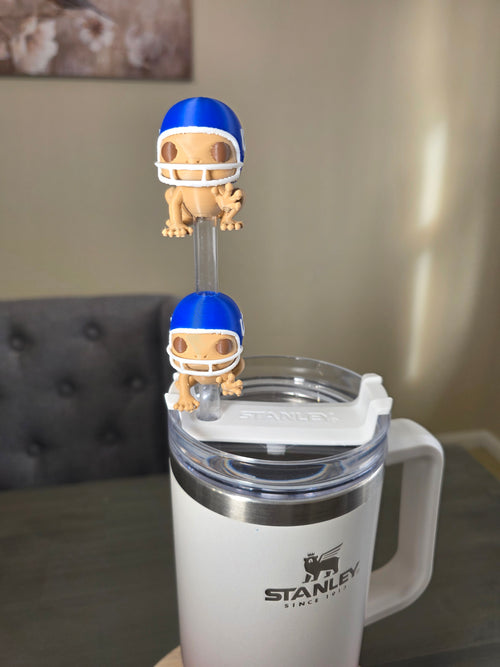 Benito Bowl LX Coquí Frog Wearing a Football Helmet 3D Straw Topper or Straw Charm