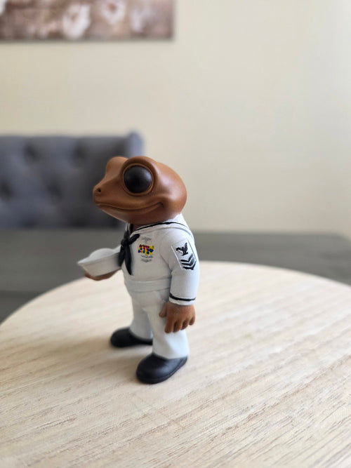 Coquí Frog Del Navy 3" Figurine | Hand-Painted Puerto Rico Resin Collectible | Boricua Sailor Coqui | Cultural Art Gift