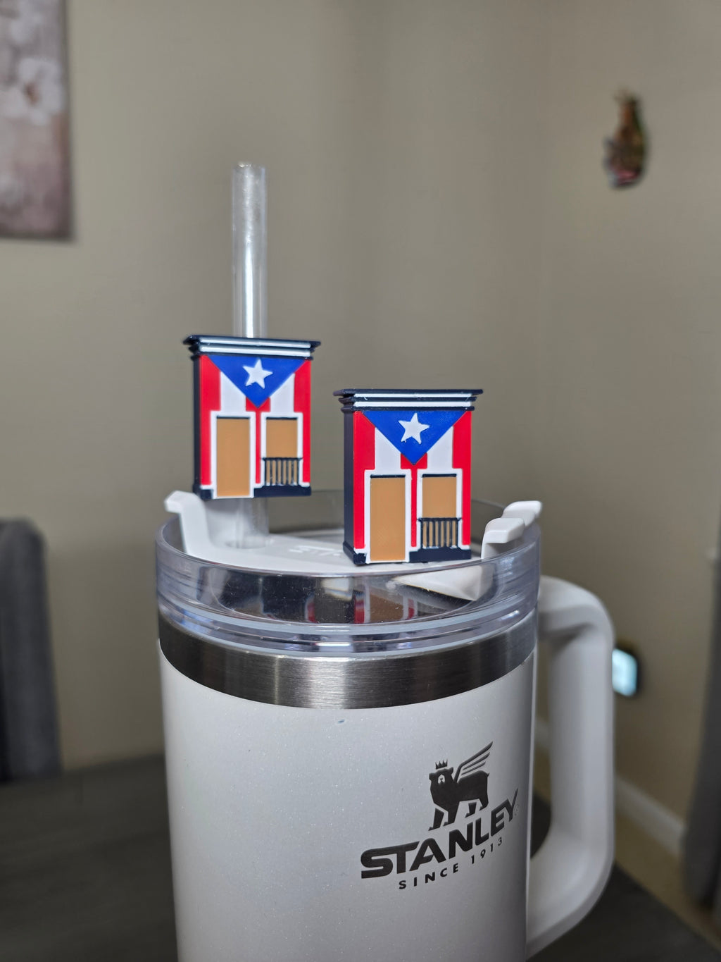 San Juan Puerto Rico House Straw Charm | 3D Printed PLA 10mm Straw Topper | Puerto Rico Flag Cup Accessory