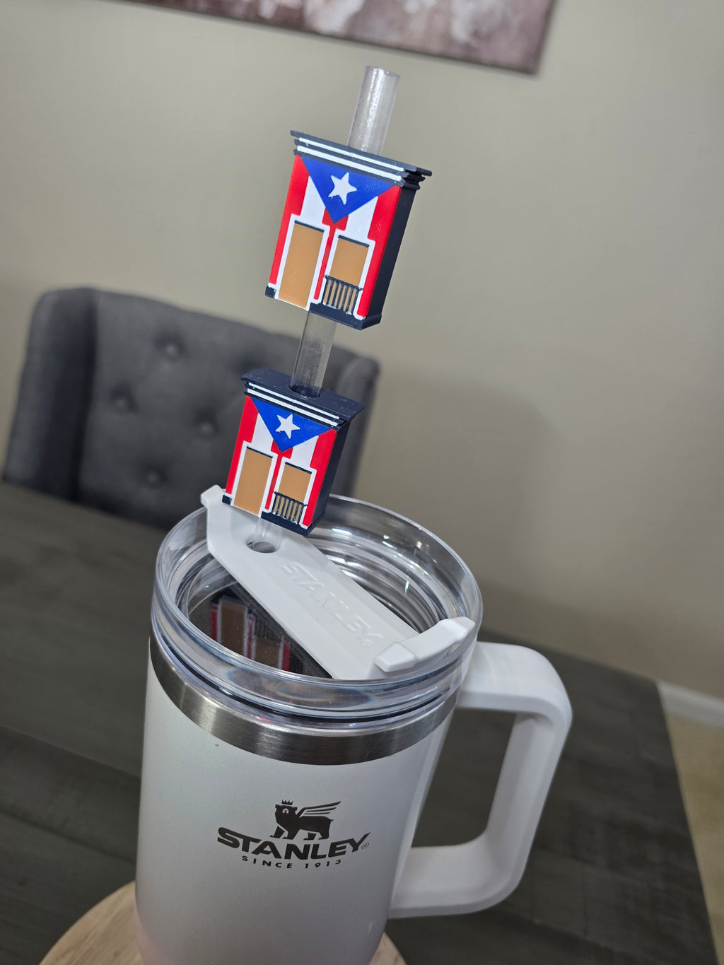 San Juan Puerto Rico House Straw Charm | 3D Printed PLA 10mm Straw Topper | Puerto Rico Flag Cup Accessory