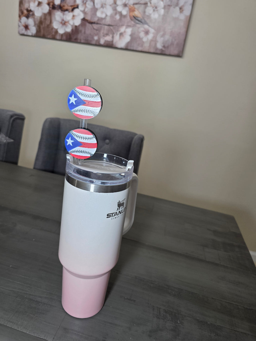 Puerto Rico Flag Baseball Straw Charm | 3D Printed PLA 10mm Straw Topper | Boricua Baseball Cup Accessory