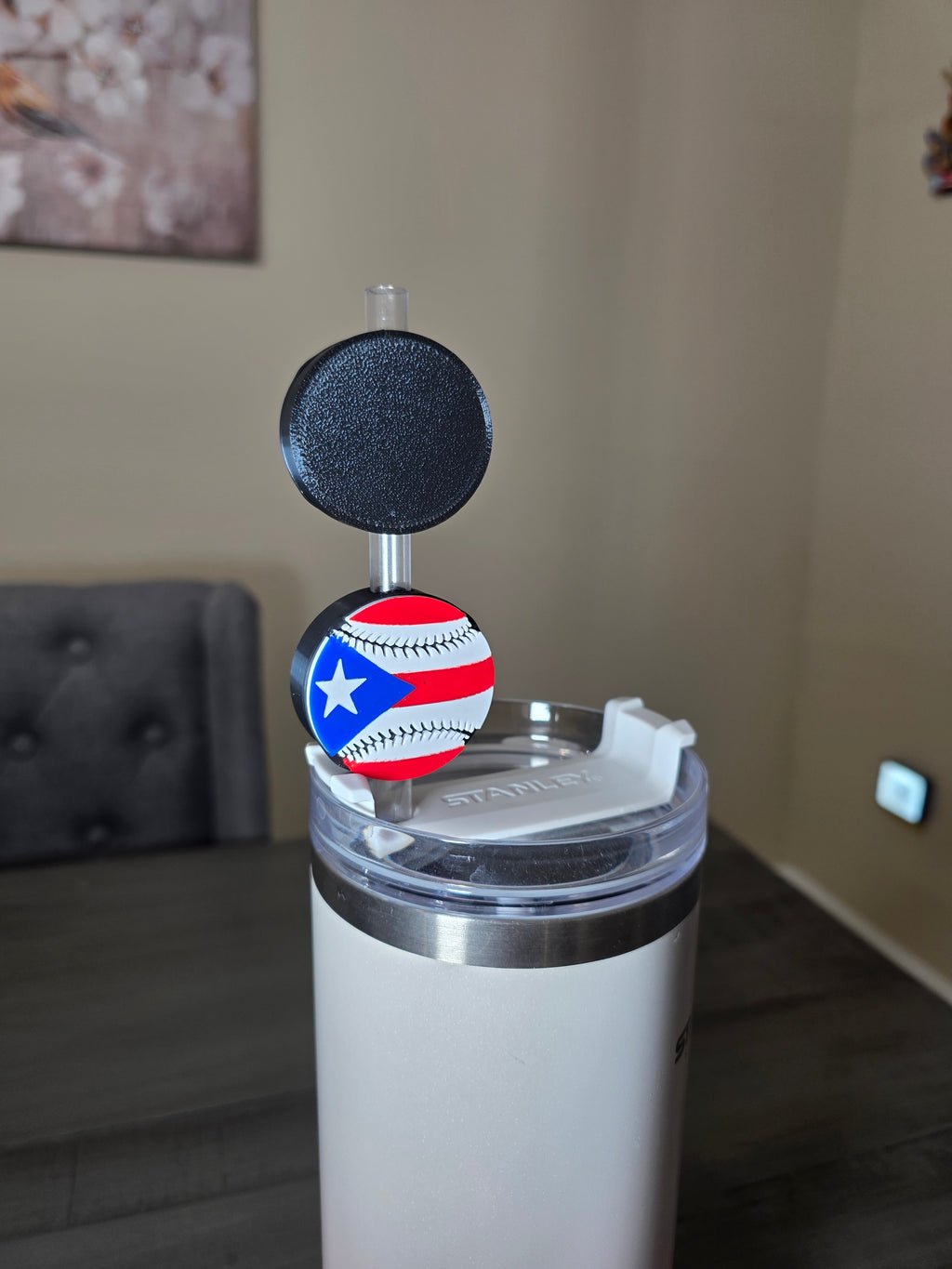 Puerto Rico Flag Baseball Straw Charm | 3D Printed PLA 10mm Straw Topper | Boricua Baseball Cup Accessory
