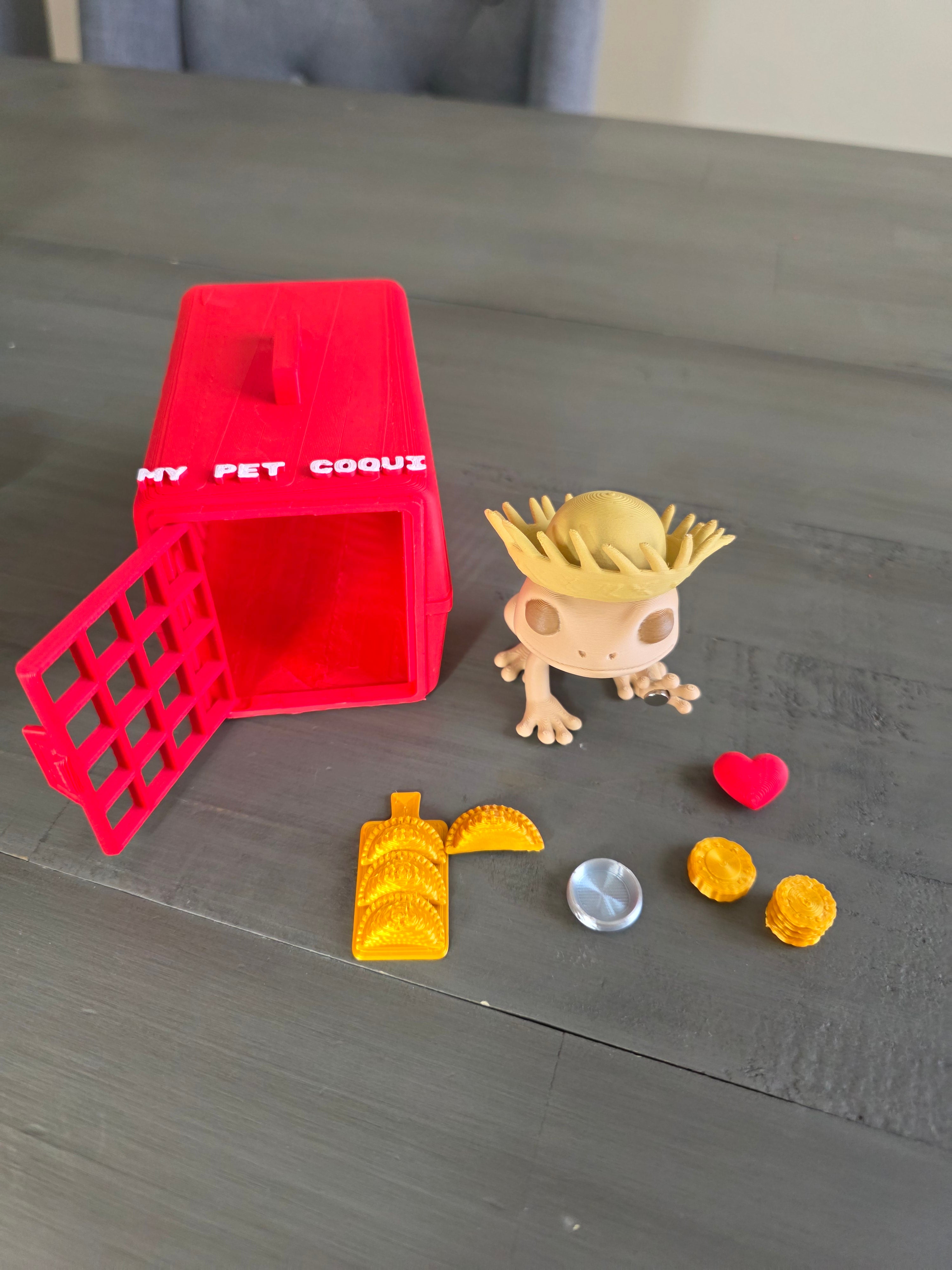 My Pet Coquí Playset | 3D Printed Puerto Rico Coquí Toy with Carrier & Accessories | Handmade PLA Collectible