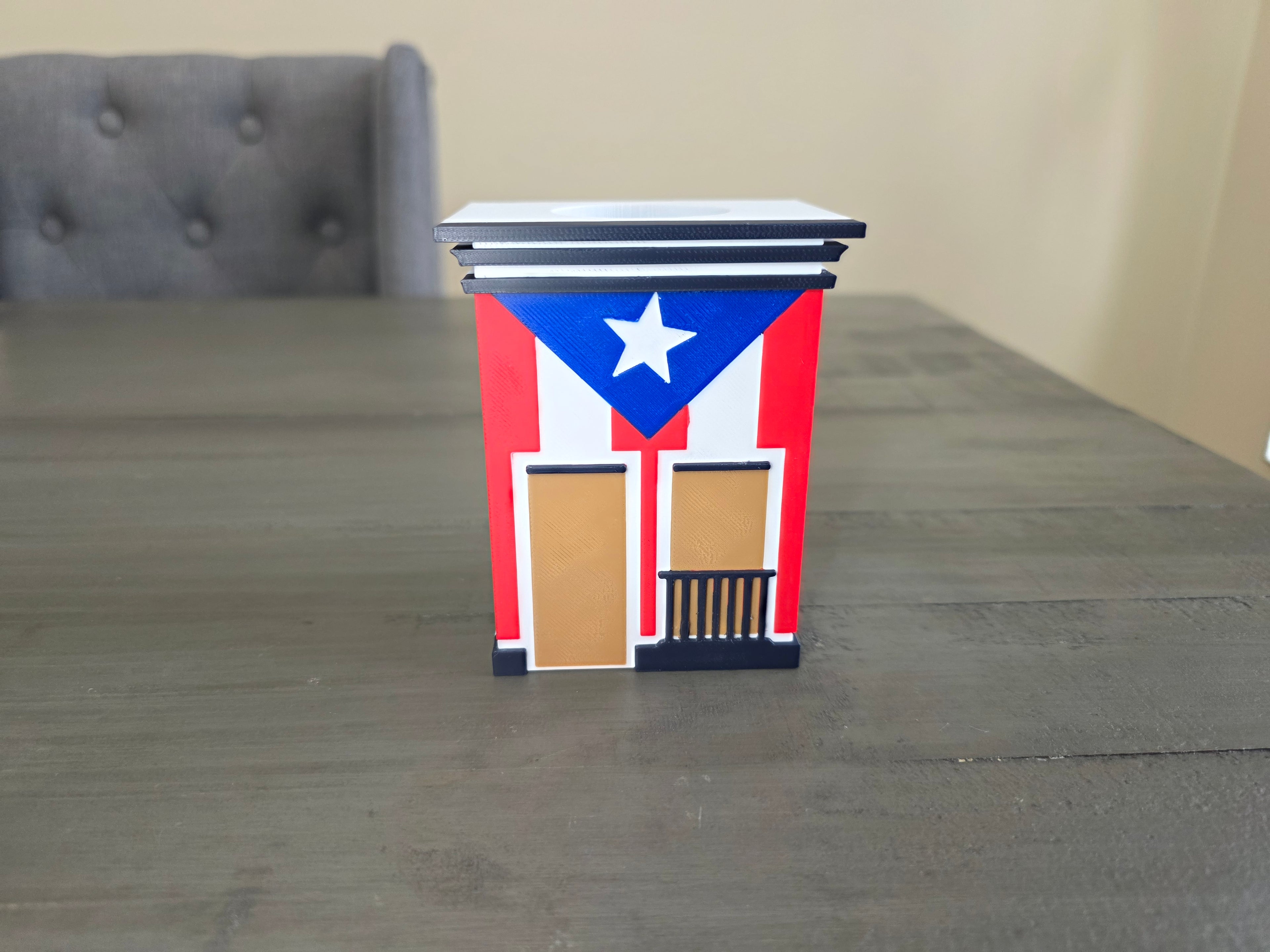 Puerto Rico Flag House Pen Holder | San Juan Inspired Desk Organizer | 3D Printed PLA Office Decor | Boricua Desk Accessory
