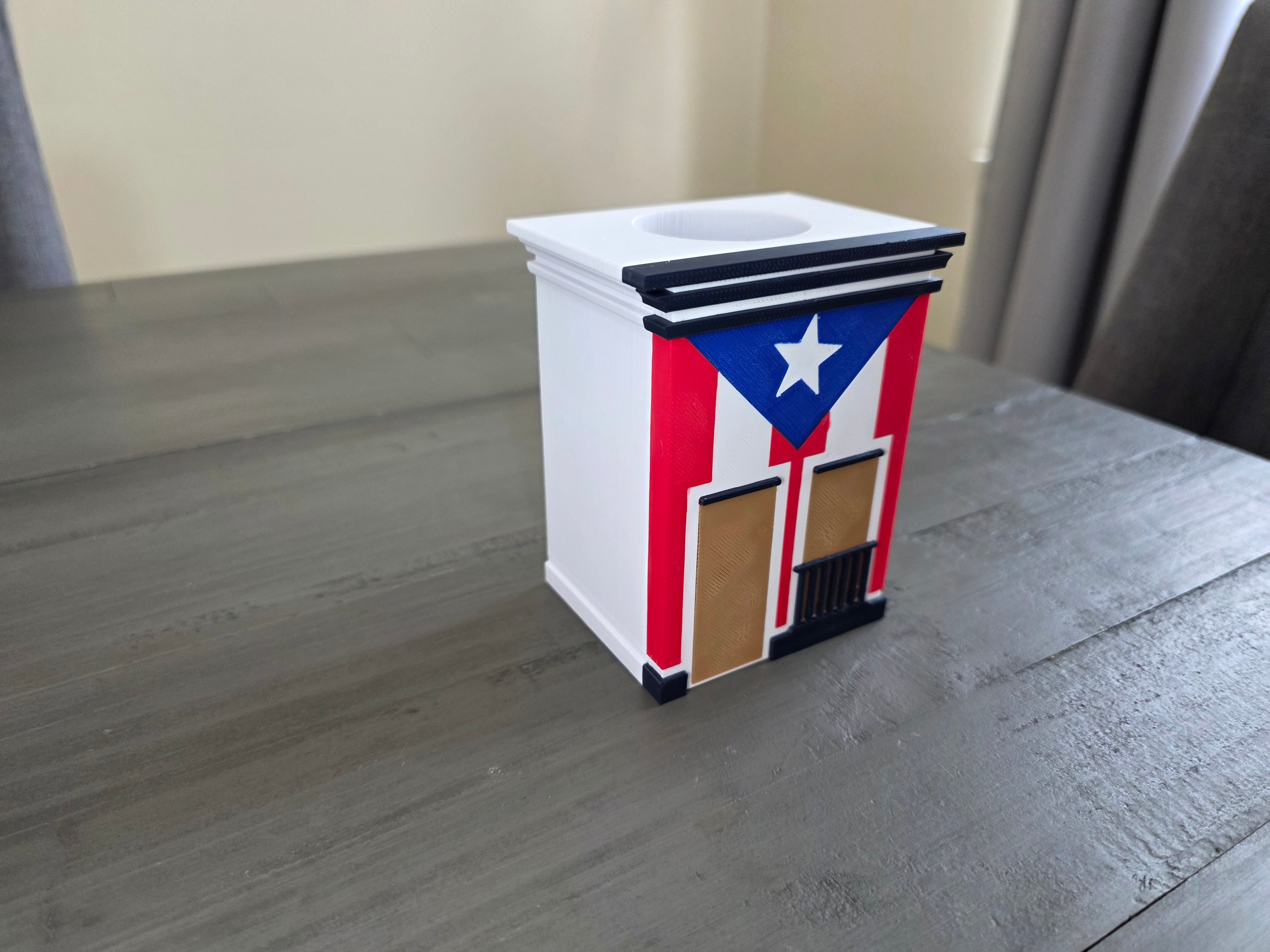 Puerto Rico Flag House Pen Holder | San Juan Inspired Desk Organizer | 3D Printed PLA Office Decor | Boricua Desk Accessory