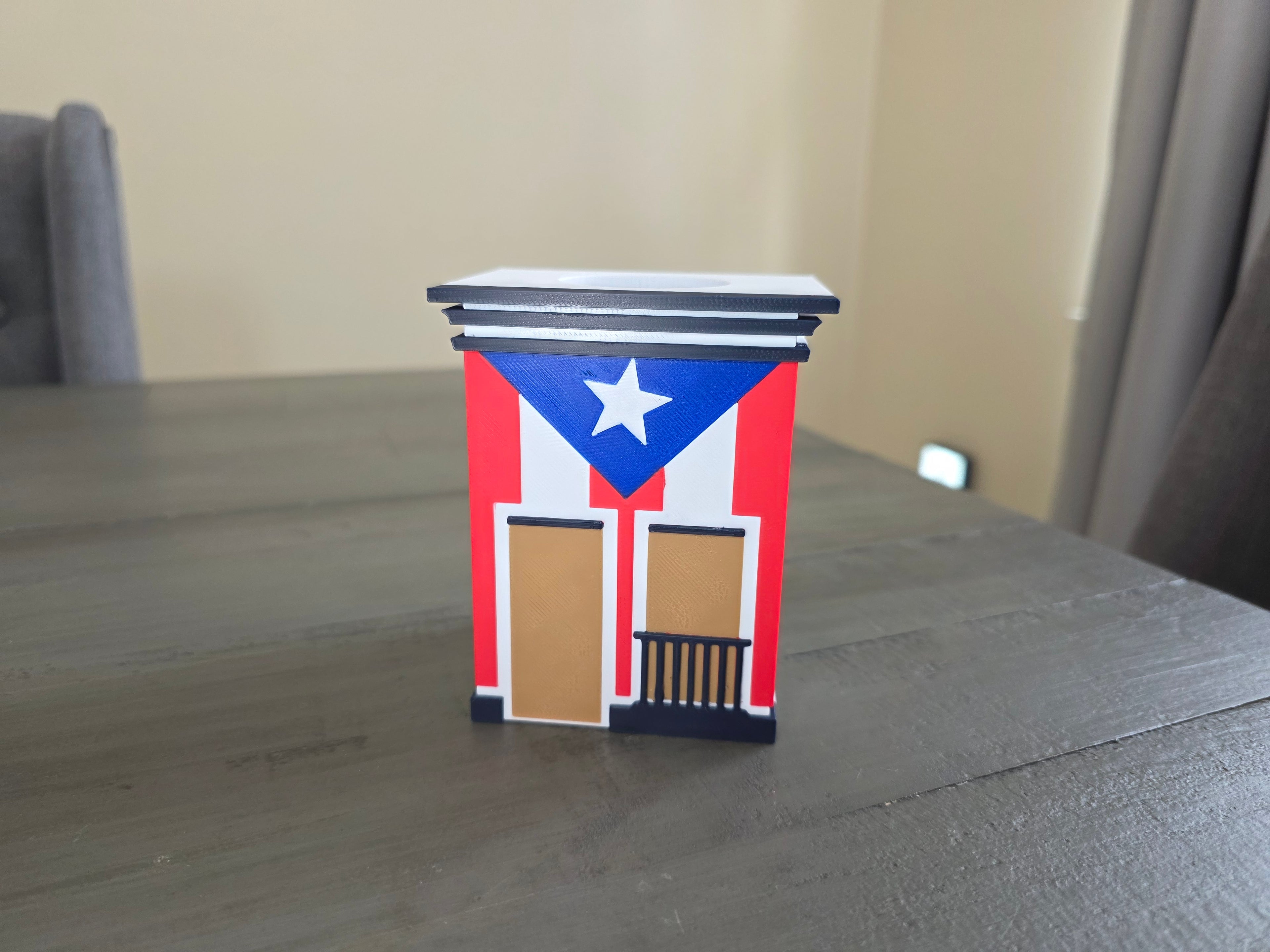 Puerto Rico Flag House Pen Holder | San Juan Inspired Desk Organizer | 3D Printed PLA Office Decor | Boricua Desk Accessory