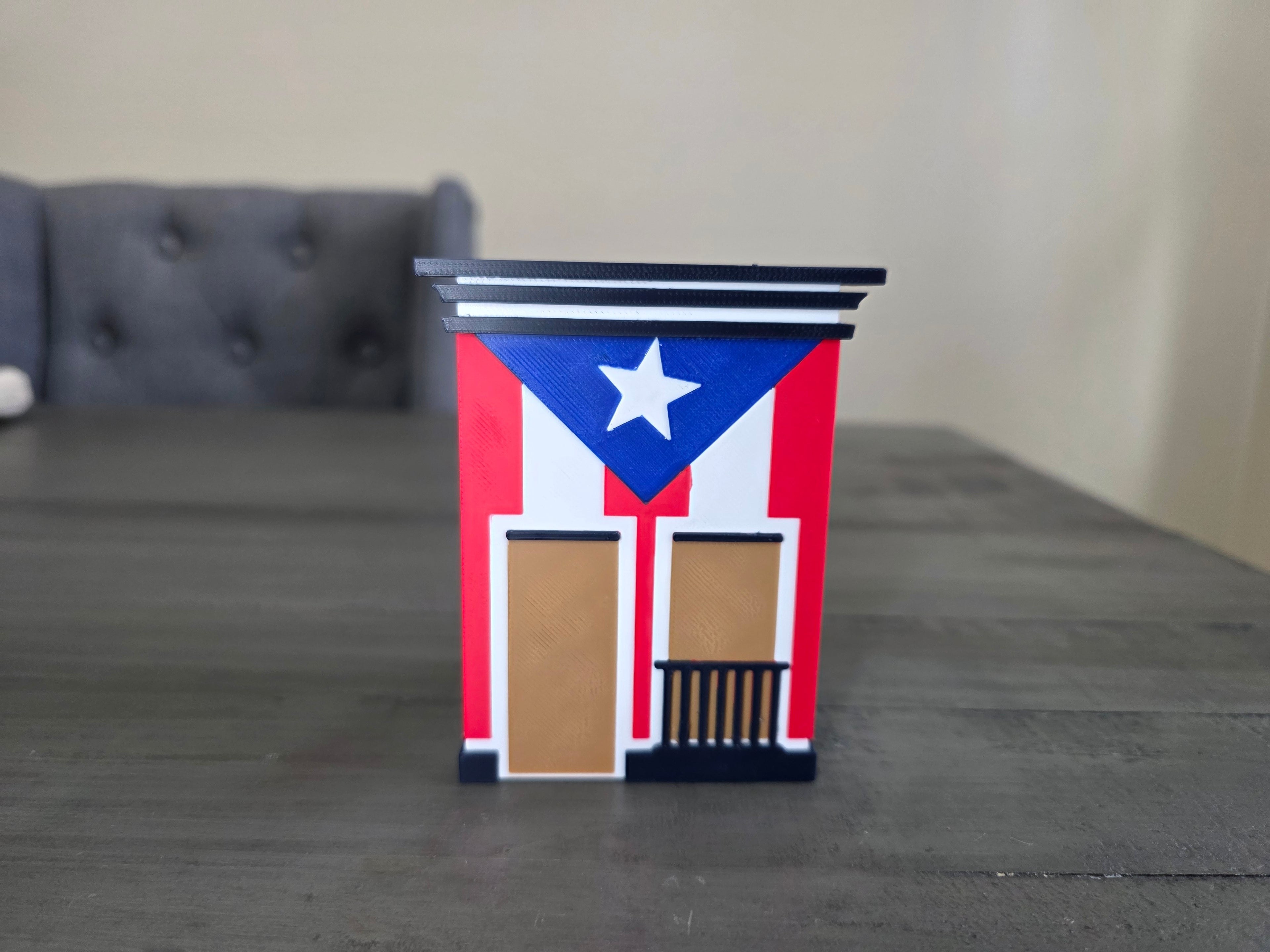 Puerto Rico Flag House Pen Holder | San Juan Inspired Desk Organizer | 3D Printed PLA Office Decor | Boricua Desk Accessory