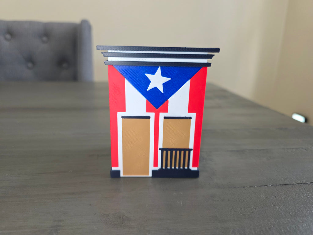Puerto Rico Flag House Pen Holder | San Juan Inspired Desk Organizer | 3D Printed PLA Office Decor | Boricua Desk Accessory