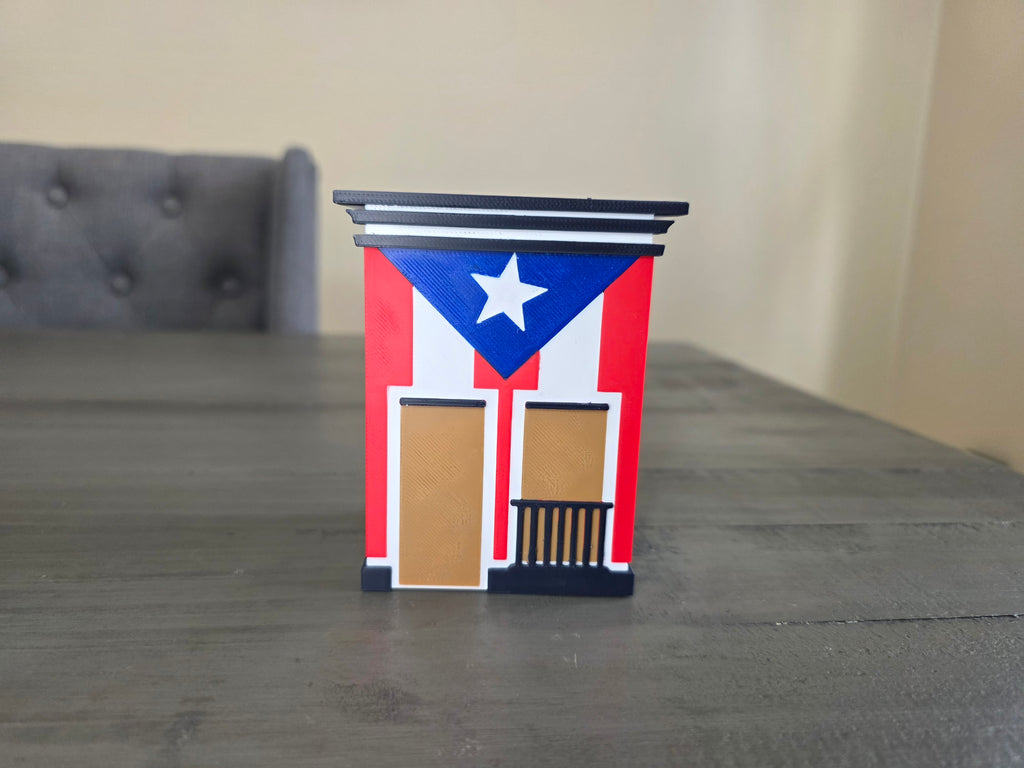 Puerto Rico Flag House Pen Holder | San Juan Inspired Desk Organizer | 3D Printed PLA Office Decor | Boricua Desk Accessory